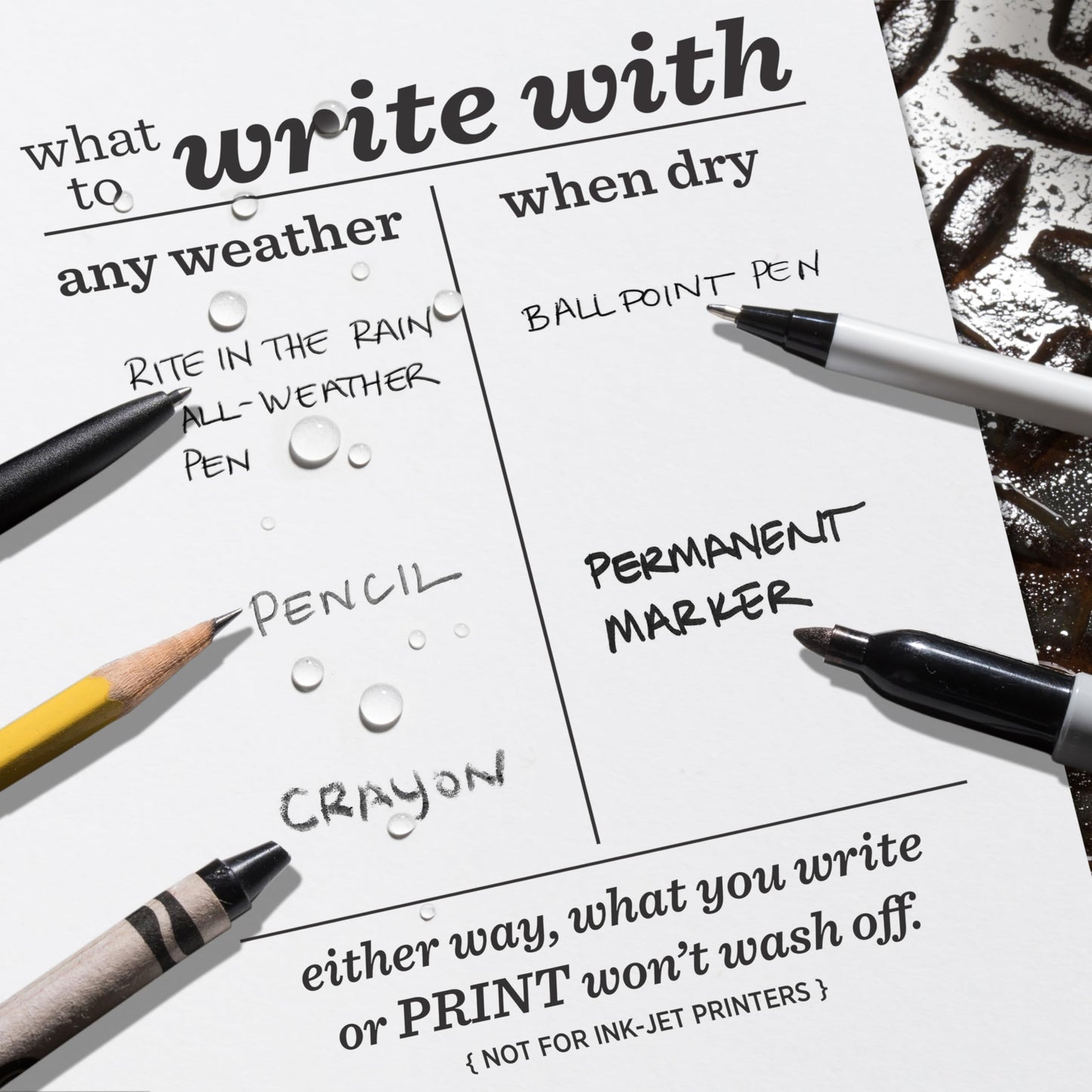 Rite in the Rain Weatherproof Copier Paper, 8.5" x 11", 20# White, 200 Sheet Pack (No. 8511)