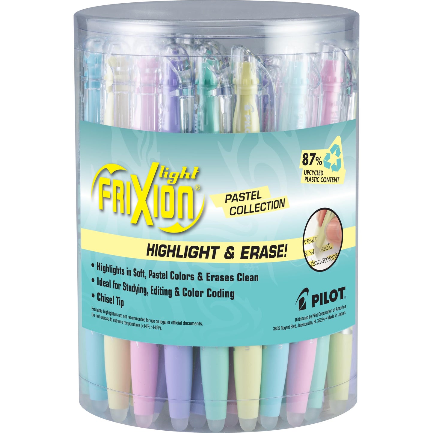 Pilot FriXion Light Pastel Erasable Highlighters, Chisel Tip, Pack of 36, Assorted Bulk Aesthetic Highlighters - Ideal for School, Journaling, and Office Use
