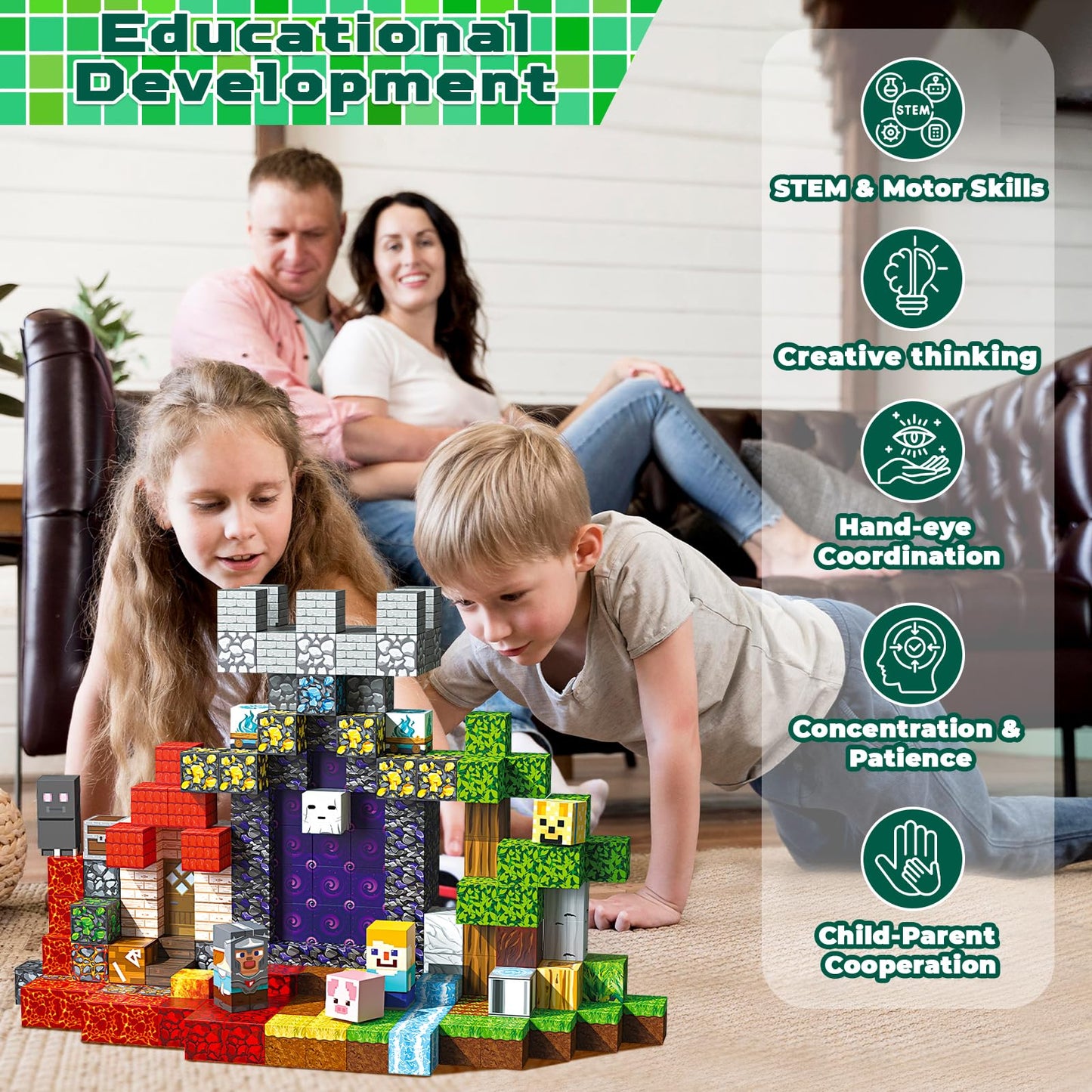Magnetopia 200PCS Magnetic Building Blocks - Stacking Magnets for Kids, Sensory Toy for Toddlers STEM Learning, Birthday Gifts for 3-10 Years Old Boys Girls, Magnetic Blocks for Kids Ages 4 5 6 7 8