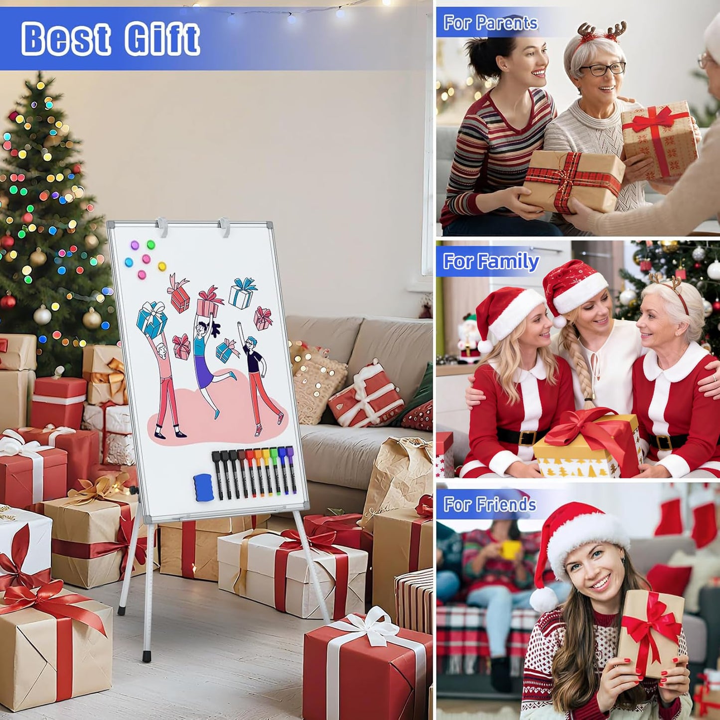 JOYUMY Dry Erase White Board with Stand 36x24 Magnetic Portable Easel with Height Adjustable Tripod, 3' x 2' Flipchart Easel Stand up with Markers, Eraser & Magnets for School Office Classroom Home