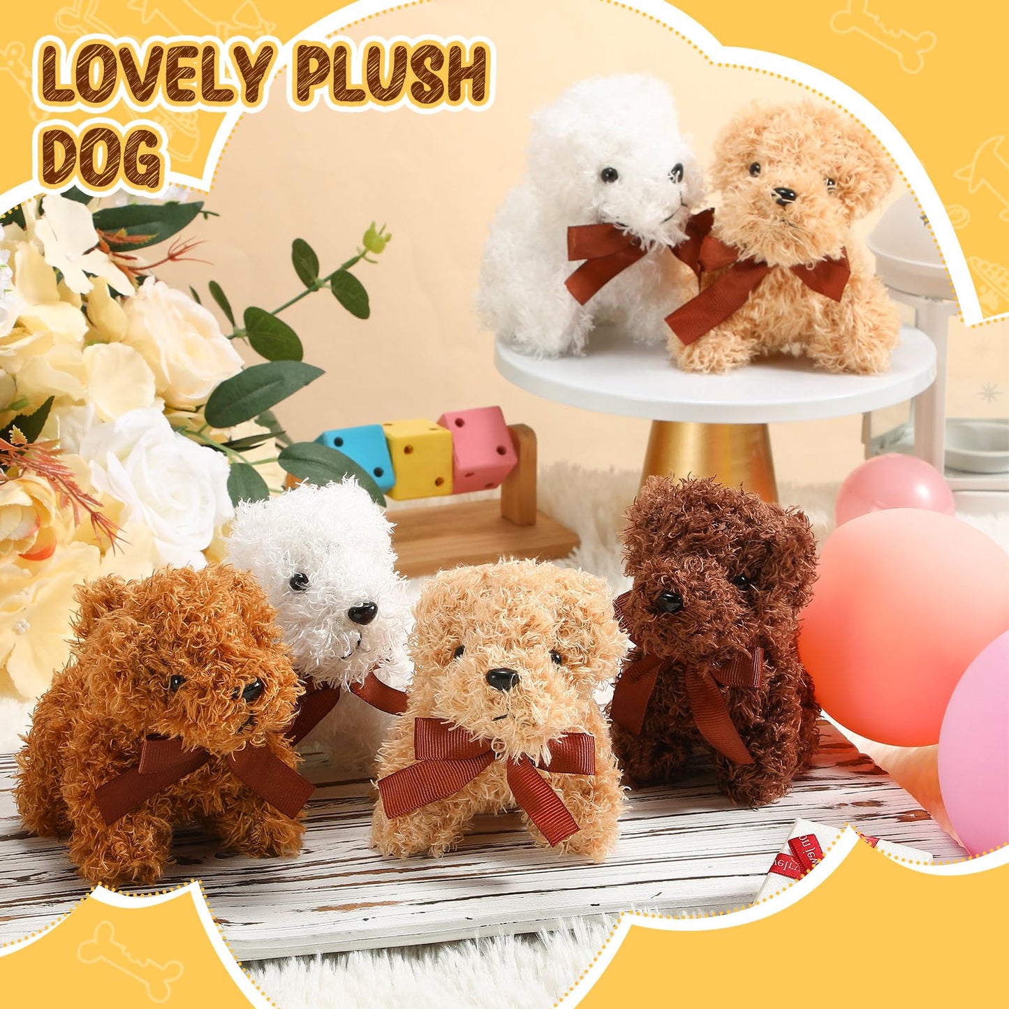 Sosation 20 Pcs 4.72 Inch Mini Plush Dogs Stuffed Puppy Bulk Adopt a Dog Party Favors Stuffed Animal Puppy for Birthday Gifts Fillers Christmas Baby Shower Carnival Prize(Bows,Multicolor)