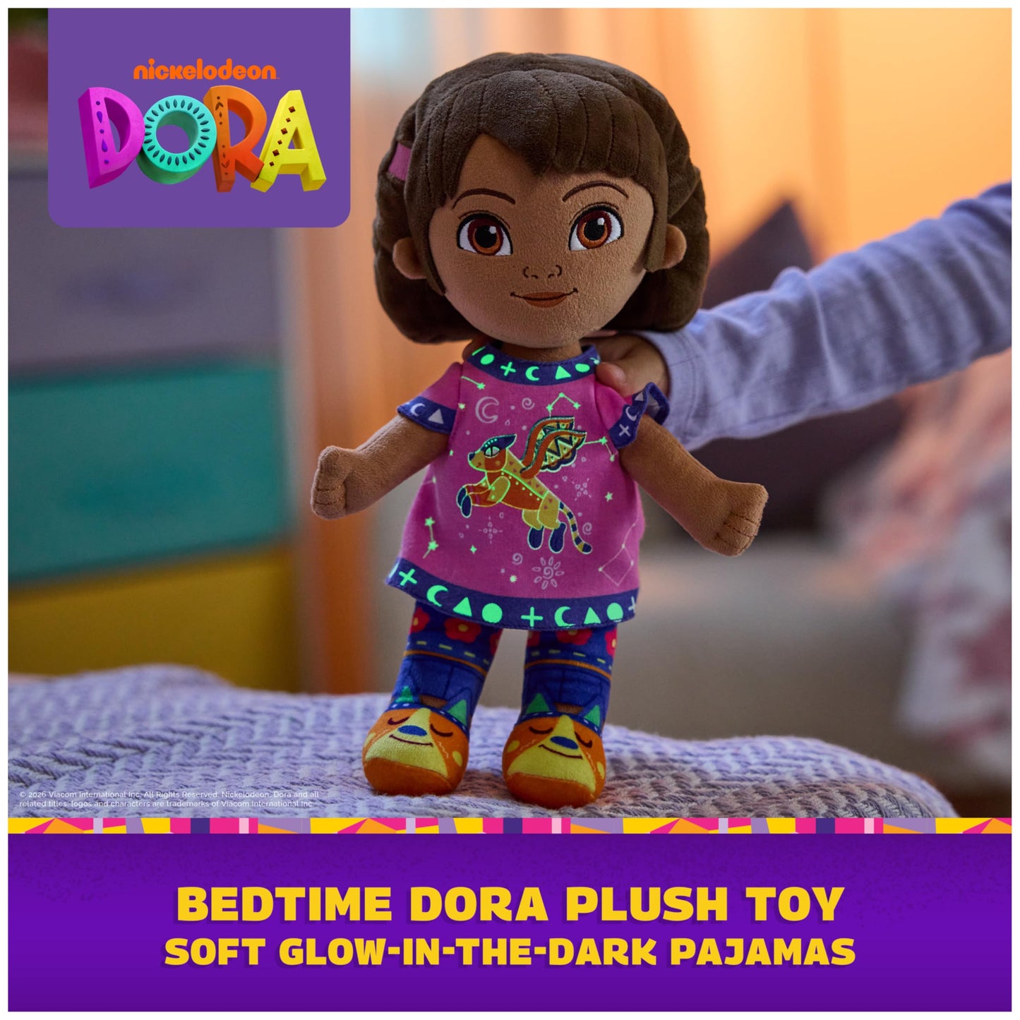 Nickelodeon Dora Official Bedtime Dora Plush Toy, Educational Toys, Glow-in-The-Dark Plush Doll, Sensory Toy for Ages 3 and Up, 13”
