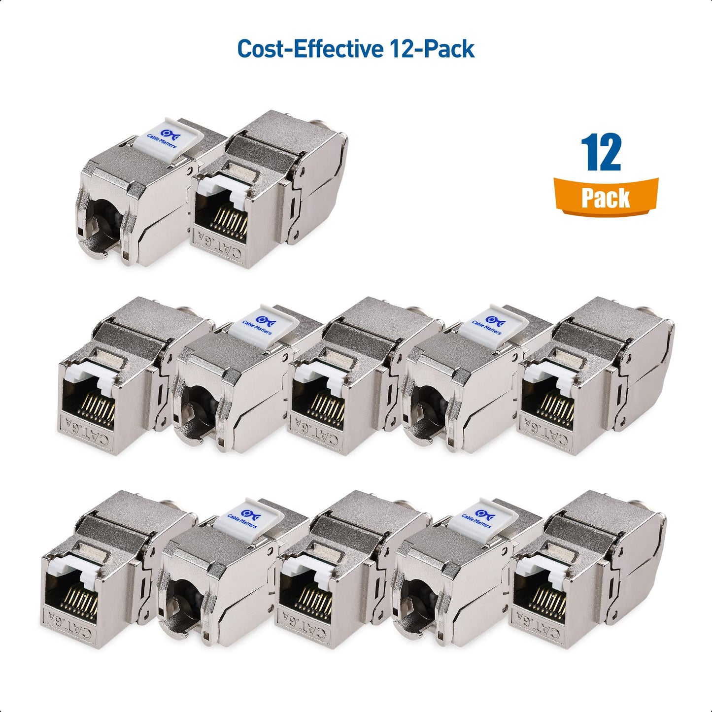 Cable Matters UL Listed 10Gbps 12-Pack RJ45 Shielded Cat6A / Cat6 Keystone Jack with Integrated Shutter