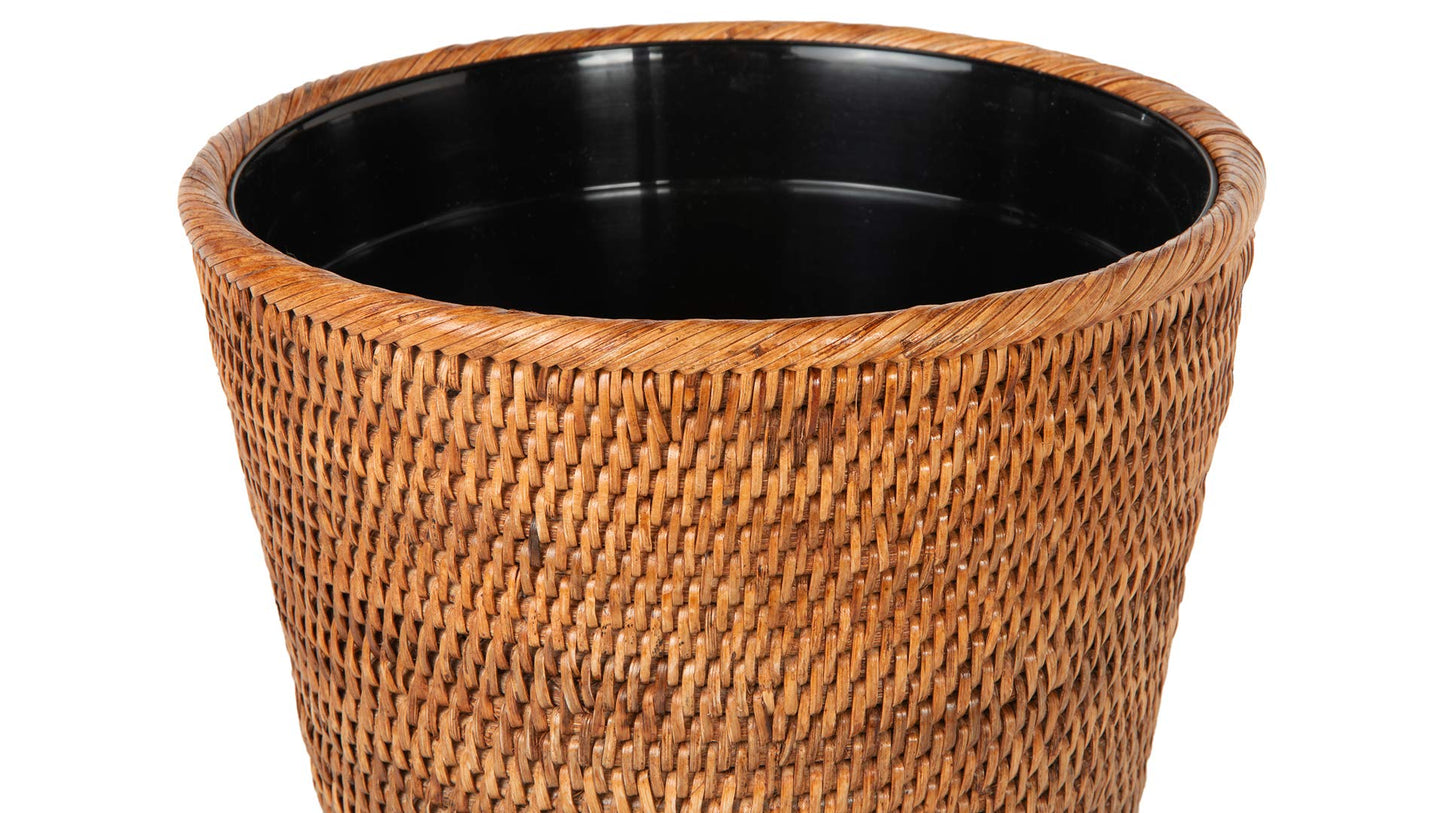 Mekomy KOUBOO La Jolla Rattan Wastebasket with Plastic Insert, Handmade, Trash Can, Small Wastebasket, Bedroom, Bathroom, Vanity, RV, Dorm, Honey Brown