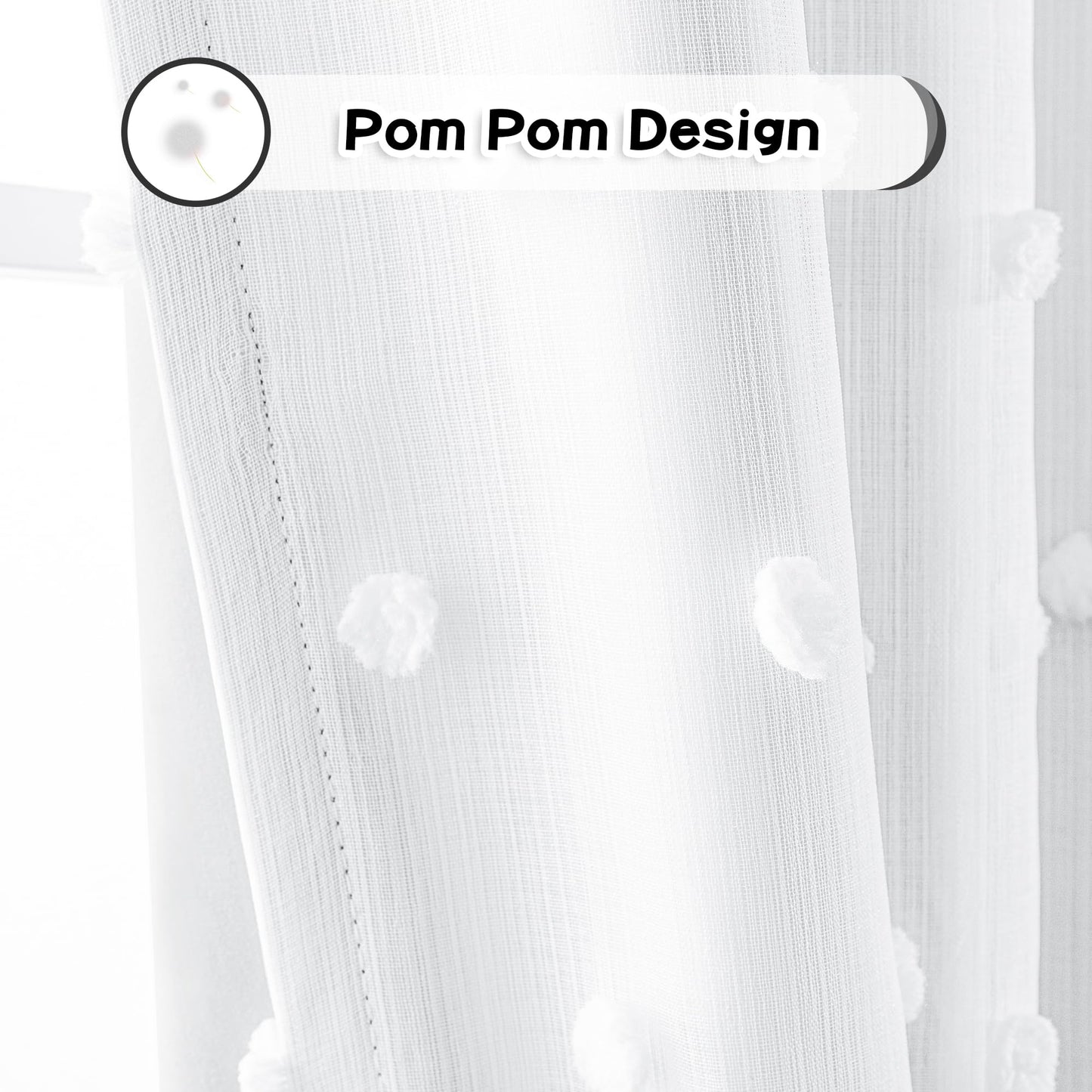 MYSKY HOME White Blackout Curtains for Bedroom 84 Inches Long 100% Light Blocking Drapes for Girls Kids Room Pom Pom Sheer Thermal Insulated Room Darkening Window Panels Back Tab Set of 2, 52W x 84L