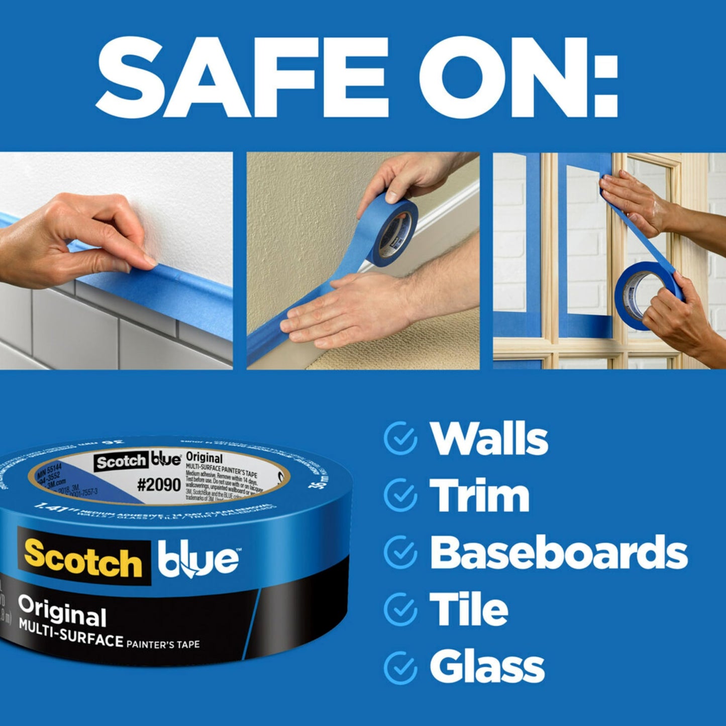ScotchBlue Painter's Tape, 0.94" Width x 60 Yards, 8 Rolls, Blue, Multi-Surface, Indoor/Outdoor, 45% Renewable Resources, No Residue, DIY, Glass, Wood, 0.94 inches, Made in USA or Imported