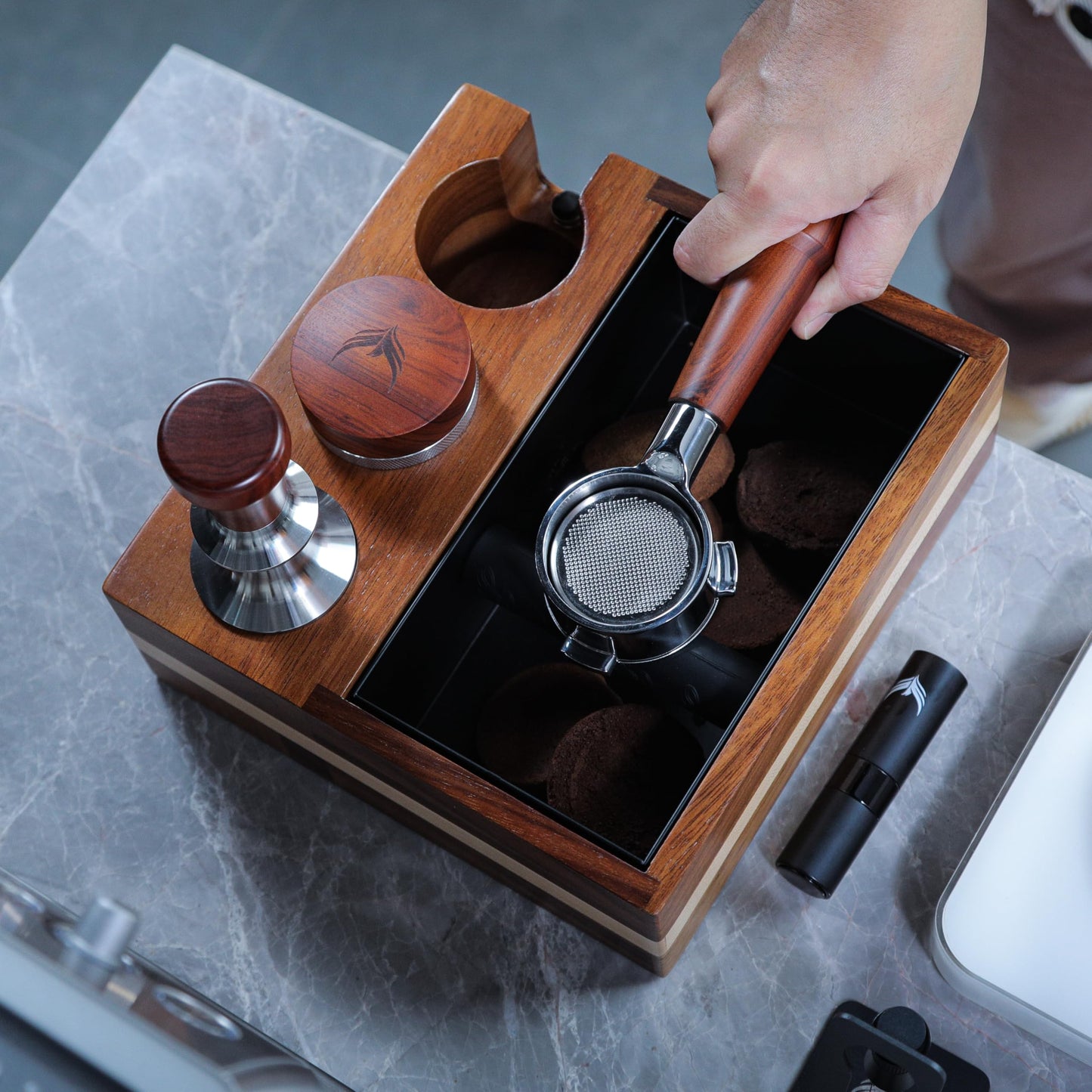 KNODOS 58mm Espresso Knock Box and Tamping Station Espresso Accessories Organizer Box
