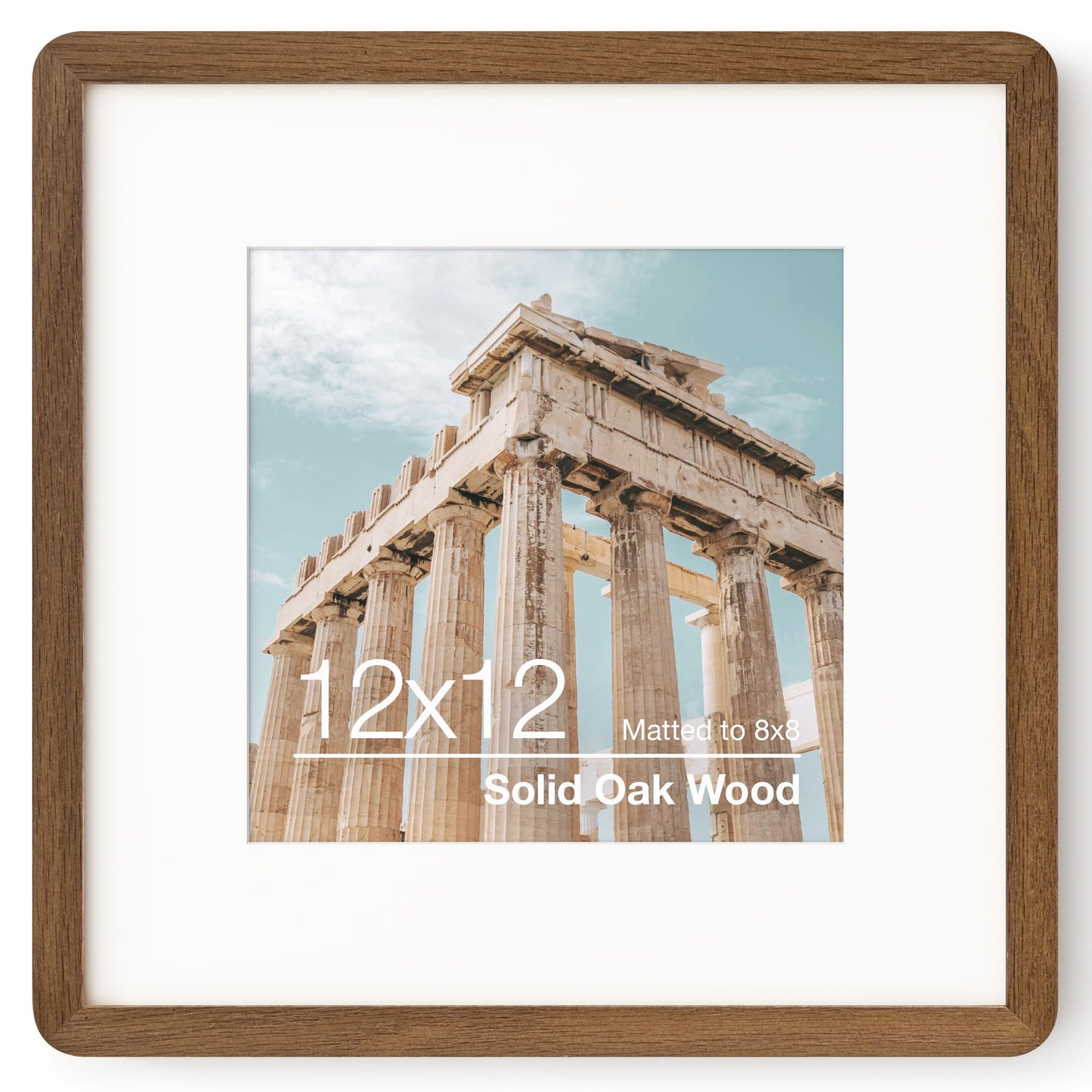 FLYJOE 12 x 12 Picture Frame | Solid Oak Wood Square Picture Frame | 12x12 Picture Frame With Mat For 8x8 | Tempered Glass And Hanging Hardware Included | 12 By 12 Picture Frame Wood (Walnut, 1 Pack)