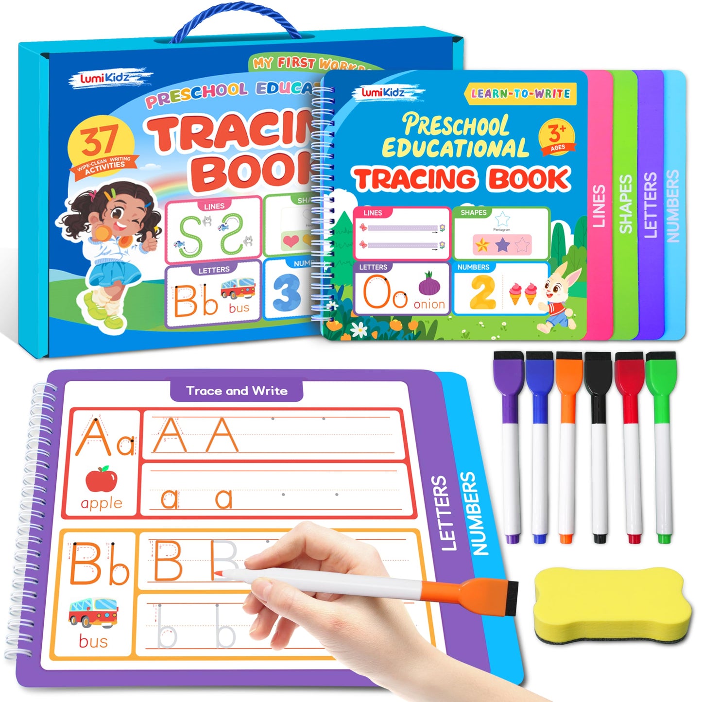 Preschool Learning Activities - Toddler Handwriting Practice and Tracing Books for Kids Ages 3-5, Montessori Busy Book, ABC Letter Number Workbooks, Autism Educational Gift for Boys and Girls