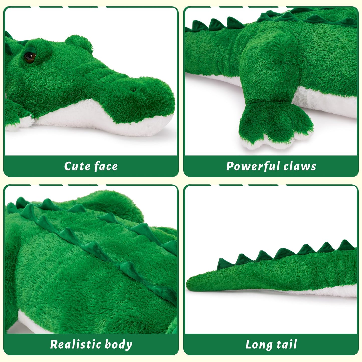 MorisMos Giant Alligator Stuffed Animal, 67inch Huge Alligator Plush Toy, Large Stuffed Crocodile Pillow for Kids, Green