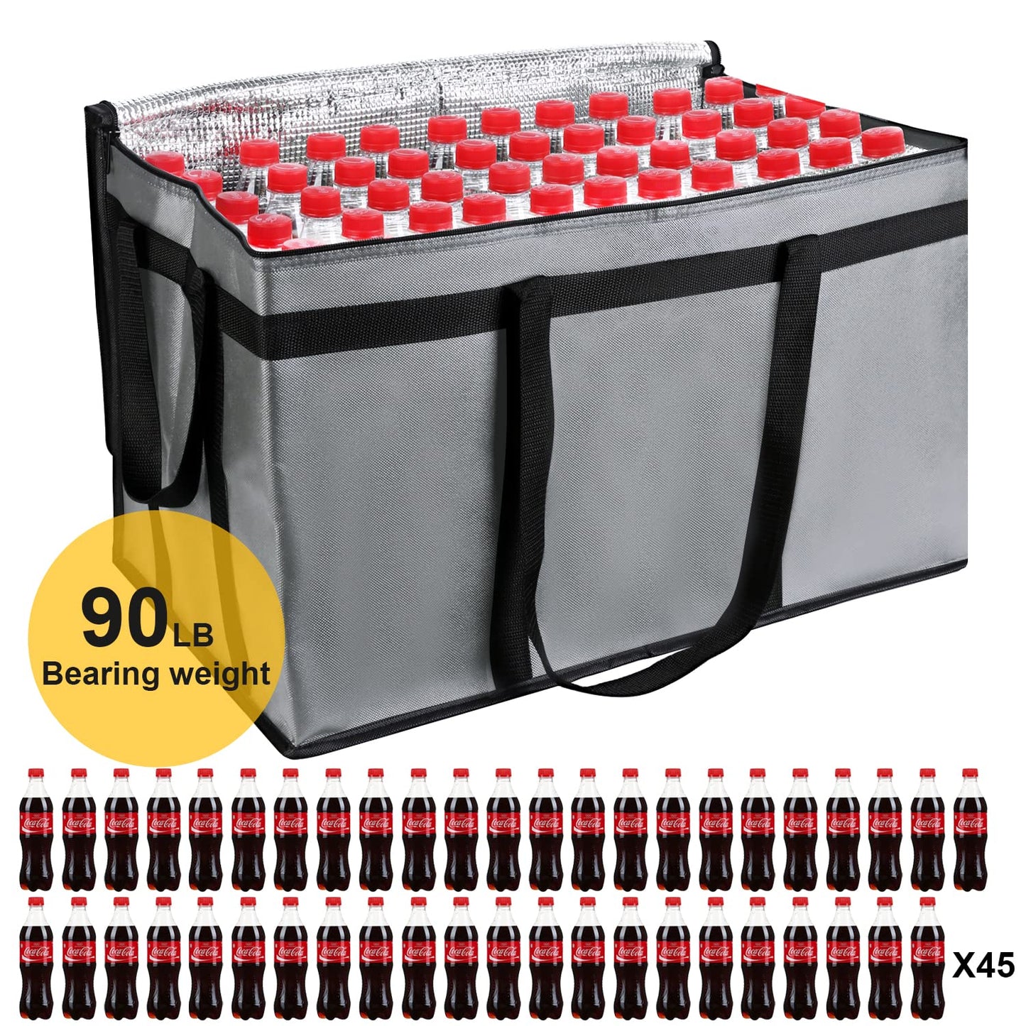 musbus 4 PACK XXXL Insulated Food Delivery Bag Cooler Bags Keep Food Warm Catering Therma for doordash Catering Cooler Bags Therma 22w x 14 lx 13d Shopper hot Grey