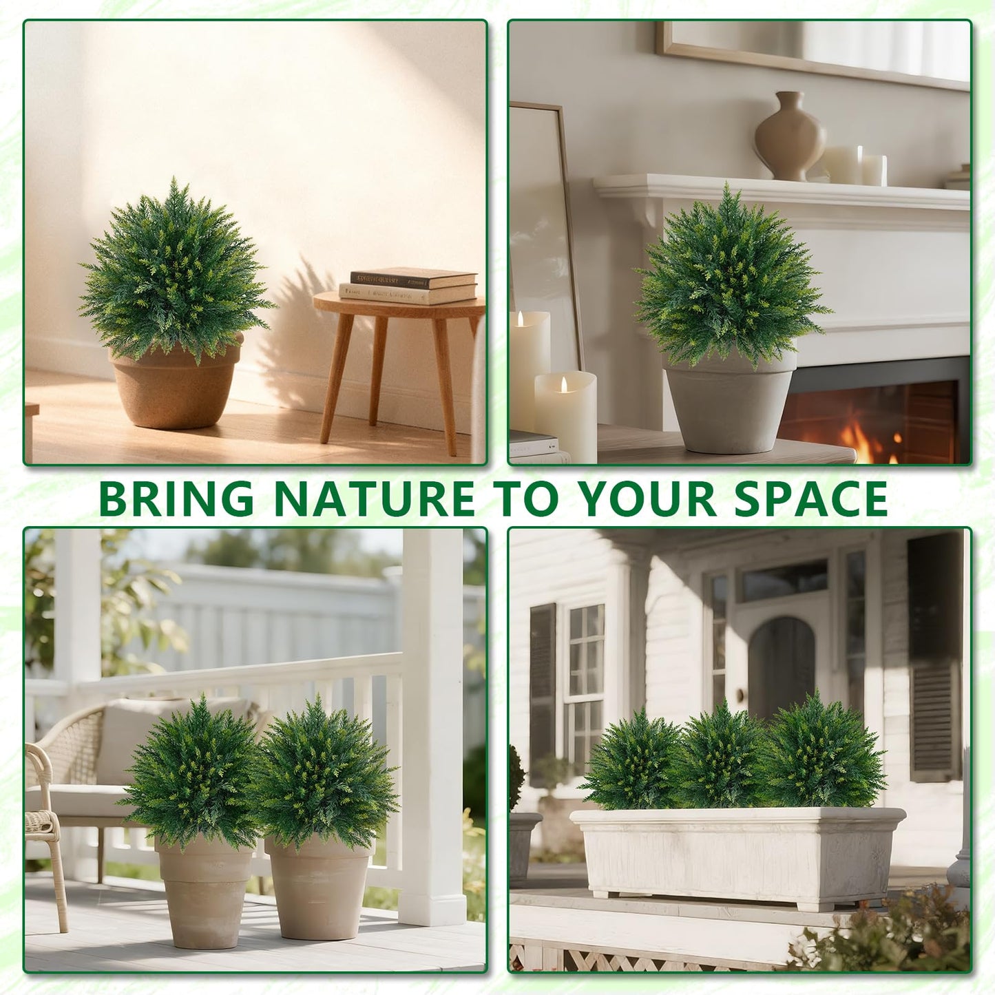 Artificial Cedar Topiary Trees with Ground Spike, 2 Pieces Fake Pine Shrubs Bushes, UV Resistant Faux Evergreen Cypress Tree Plants for Indoor Outdoor Planters Front Porch