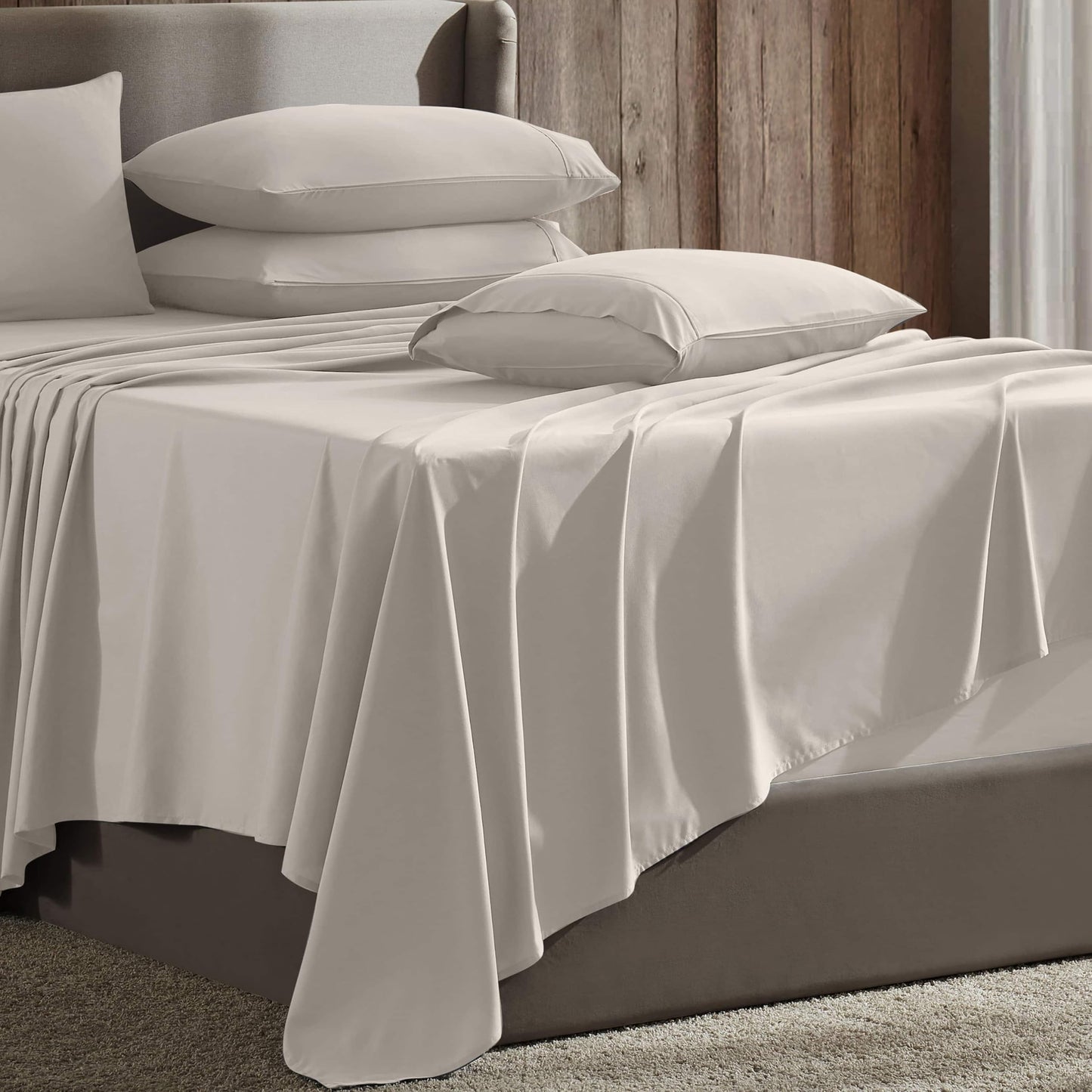 Hearth & Harbor Extra Deep Pocket Sheet Sets, Luxury Soft 6 Piece Bed Sheet Set Fits Mattress 18-24 Inches - Cal King Size, Linen