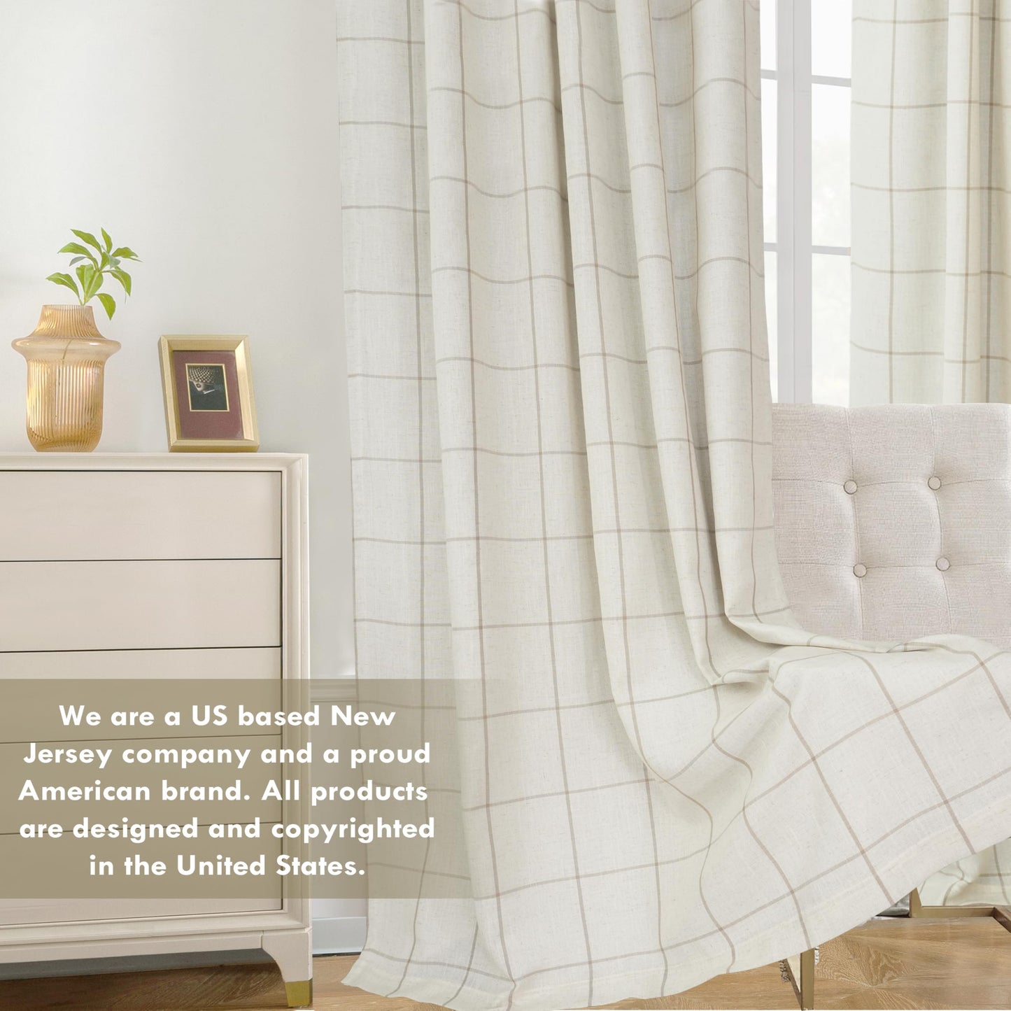 DriftAway 2 Panels 100% Blackout Windowpane Plaid Linen Curtains Double Layer Drapes for Bedroom 84 Inches Long Farmhouse Thermal Insulated 3.25 Inch Rod Pocket Back Tab for Living Room Taupe
