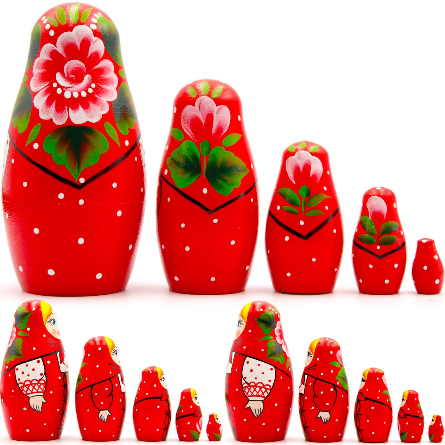 AEVVV Russian Red Matryoshka Dolls Set of 5 pcs - Wooden Hand Painted Nesting Dolls - Traditional Russian Dolls