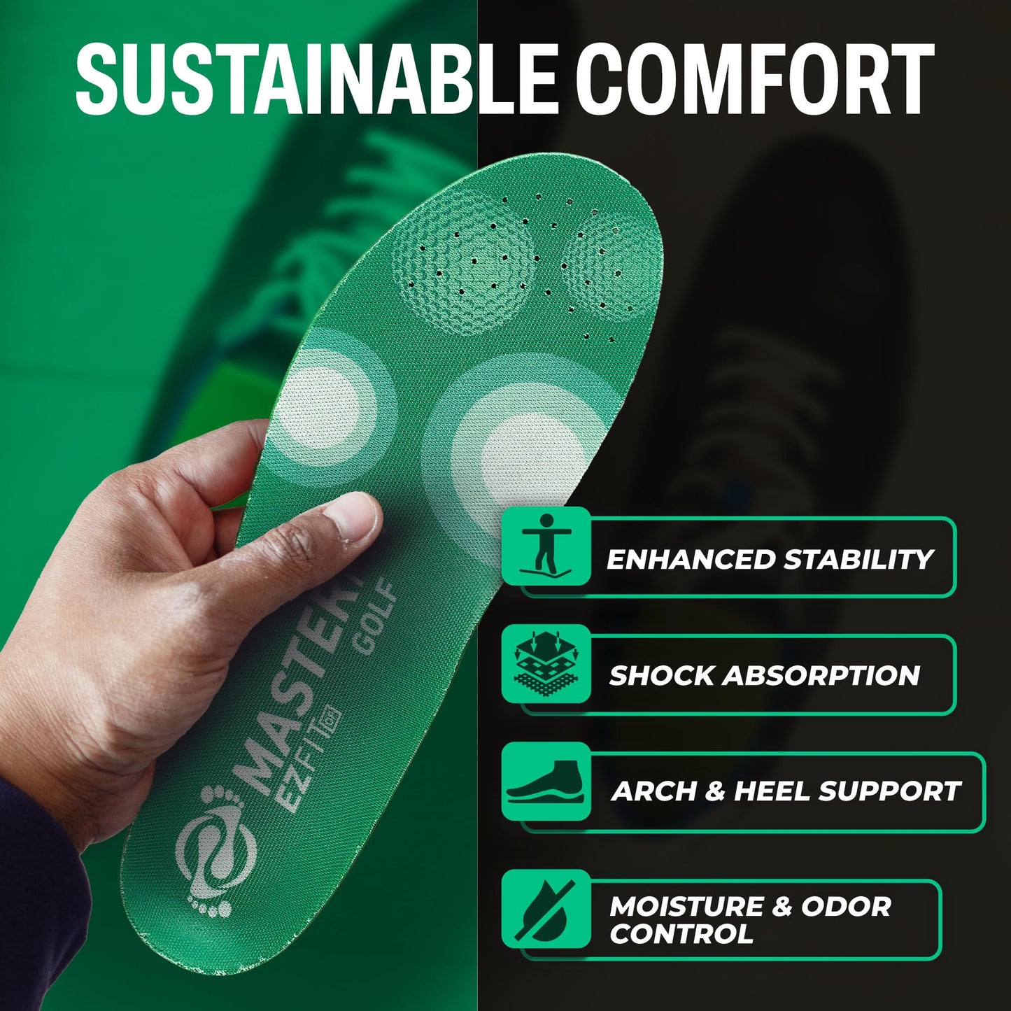 MASTERFIT EZQF Regular Golf Shoe Insoles for Men Women - Enhanced Stability, Precision Swing, and Comfortable Insoles - Athletic Shoe Inserts for Foot Pain - Shoe Insoles for Men Women - XL Size