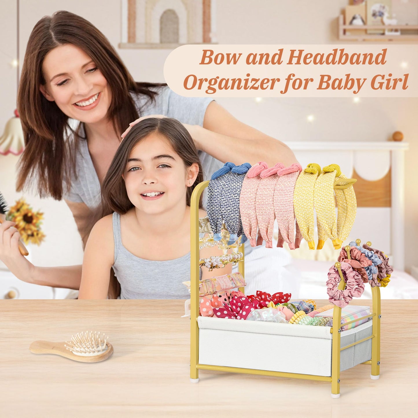 Keebofly Headband Holder Stand - Versatile Organizer for Scrunchies, Bows & Claw Clips - Compact Hair Accessories Storage for Girls, Women, Babies,Golden