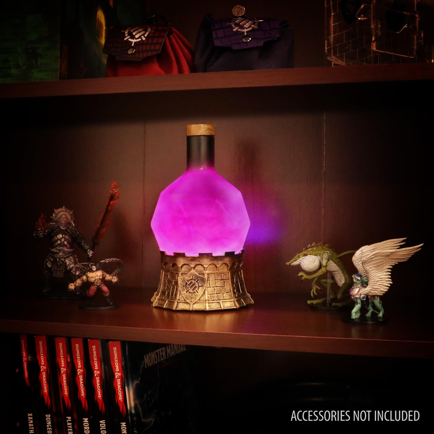 ENHANCE Gaming Sorcerer's Potion Light with Swirling Mystical Brew - Potion Bottle Mood Light Prop for Tabletop Game Immersion, Playroom, Desk Decor - Soft Glowing Whirling Potion (Purple Elixir)