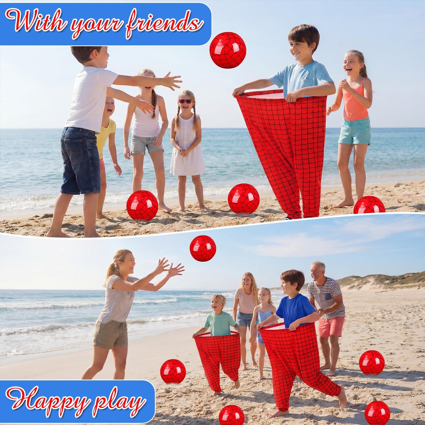 Leitee 2 Pcs Granny Pants Yard Games Spider Web Granny Pant Outdoor Party Games Giant Outdoor Game with 2 Oversized Pants & 10 Bouncy Balls for Kids Family Group Backyard Party Reunion Gathering