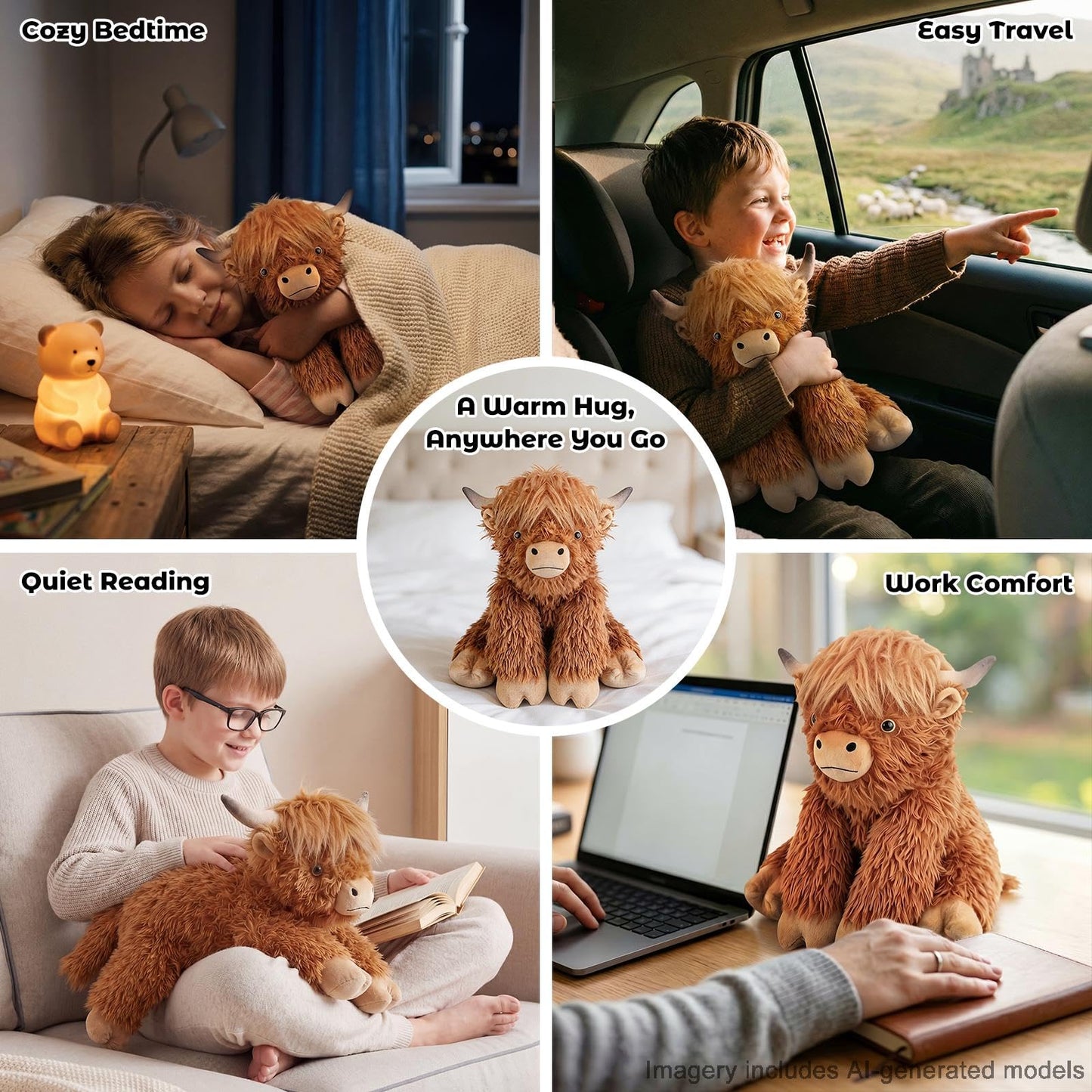 24" & 4.5 lbs Highland Cow Weighted Stuffed Animal, Adjustable Sitting & Laying Plush Toy Pillows with Removable Ceramsite Bag for Companion, Cuddly & Soft Gifts for Adults, Kids, Boys and Girls