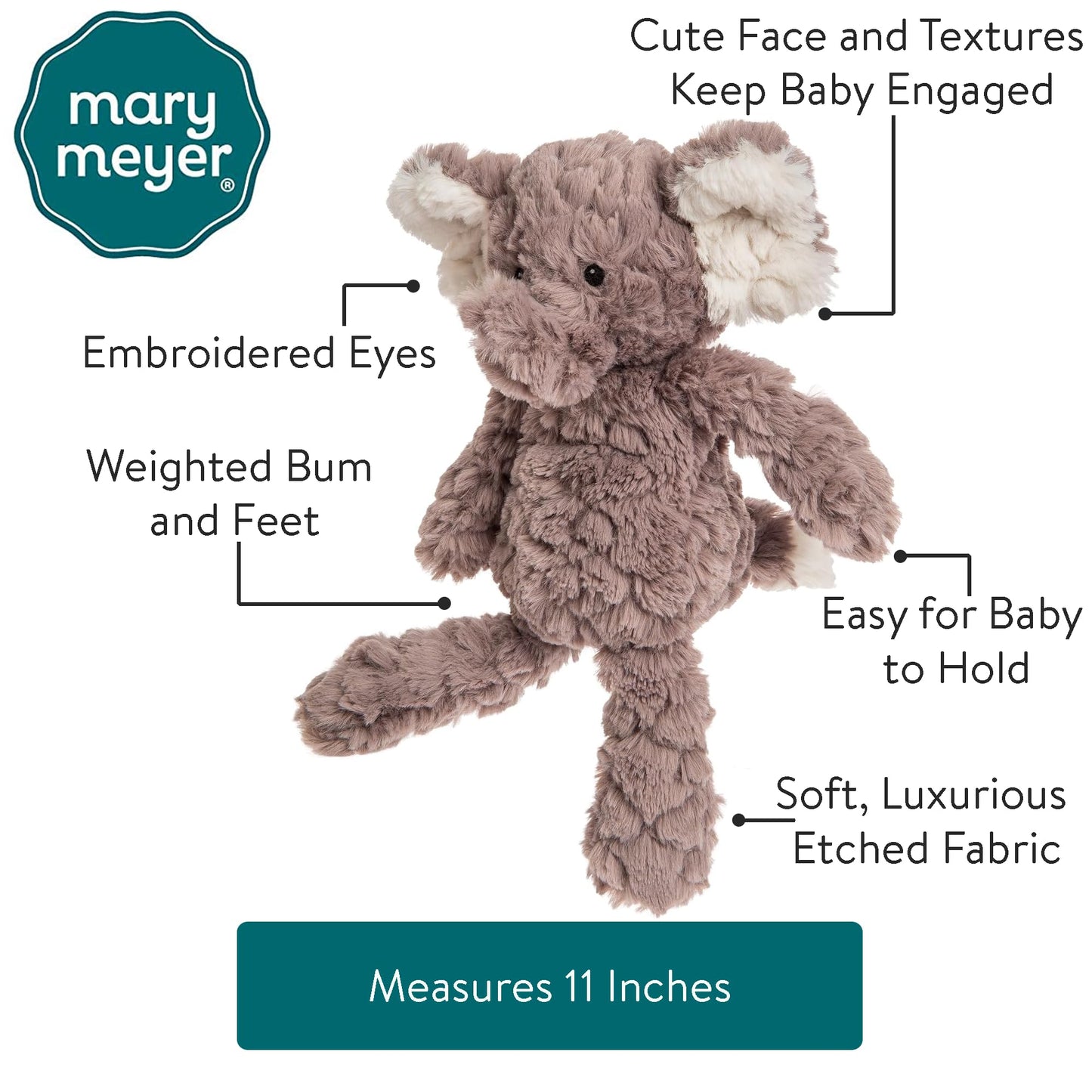 Mary Meyer - Putty Nursery Stuffed Plush Animal Toy - Soft, Huggable Plushie for Babies, Toddlers, & Kids - Elephant 11"