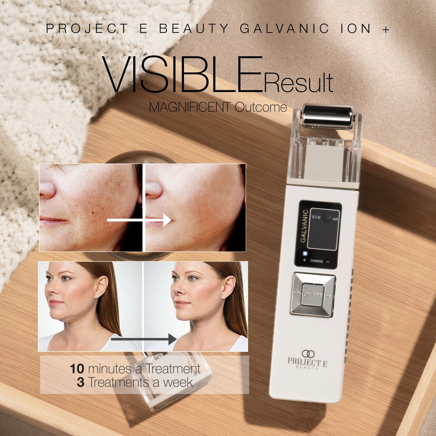 Project E Beauty Portable Rechargeable Galvanic Device | Skin Care Reduce Wrinkles Skin Tightening Firming Fine Lines Desincrustation Deep Pore Cleansing Rejuvenation Device