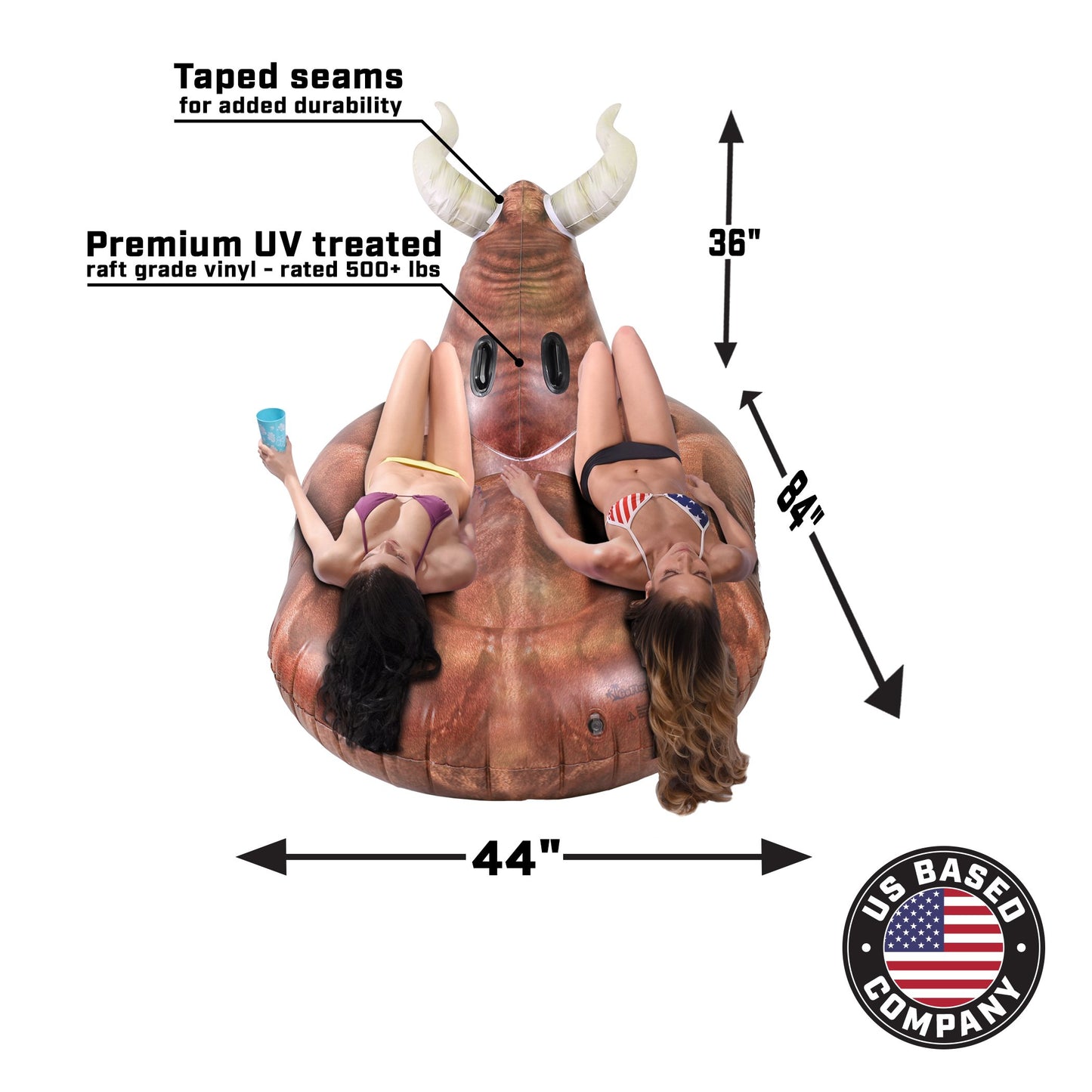 GoFloats Giant Inflatable Buckin' Bull - Grab Summer By The Horns, Includes Drink Float