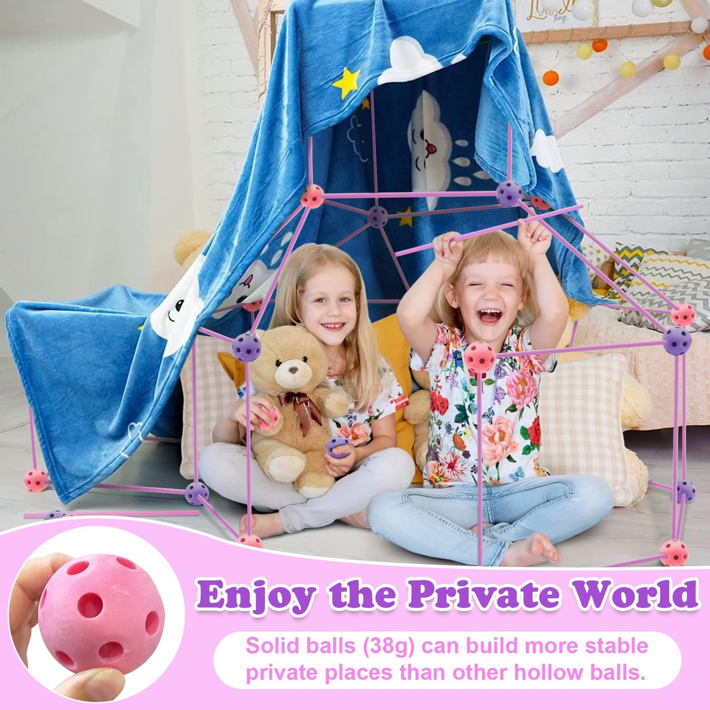Kids Fort Building Kit 120 Pieces Construction STEM Toys for 3 4 5 6 7 8 9 10 11 12 Years Old Boys and Girls Ultimate Forts Builder Gift Build DIY Educational Learning Toy for Indoor Outdoor