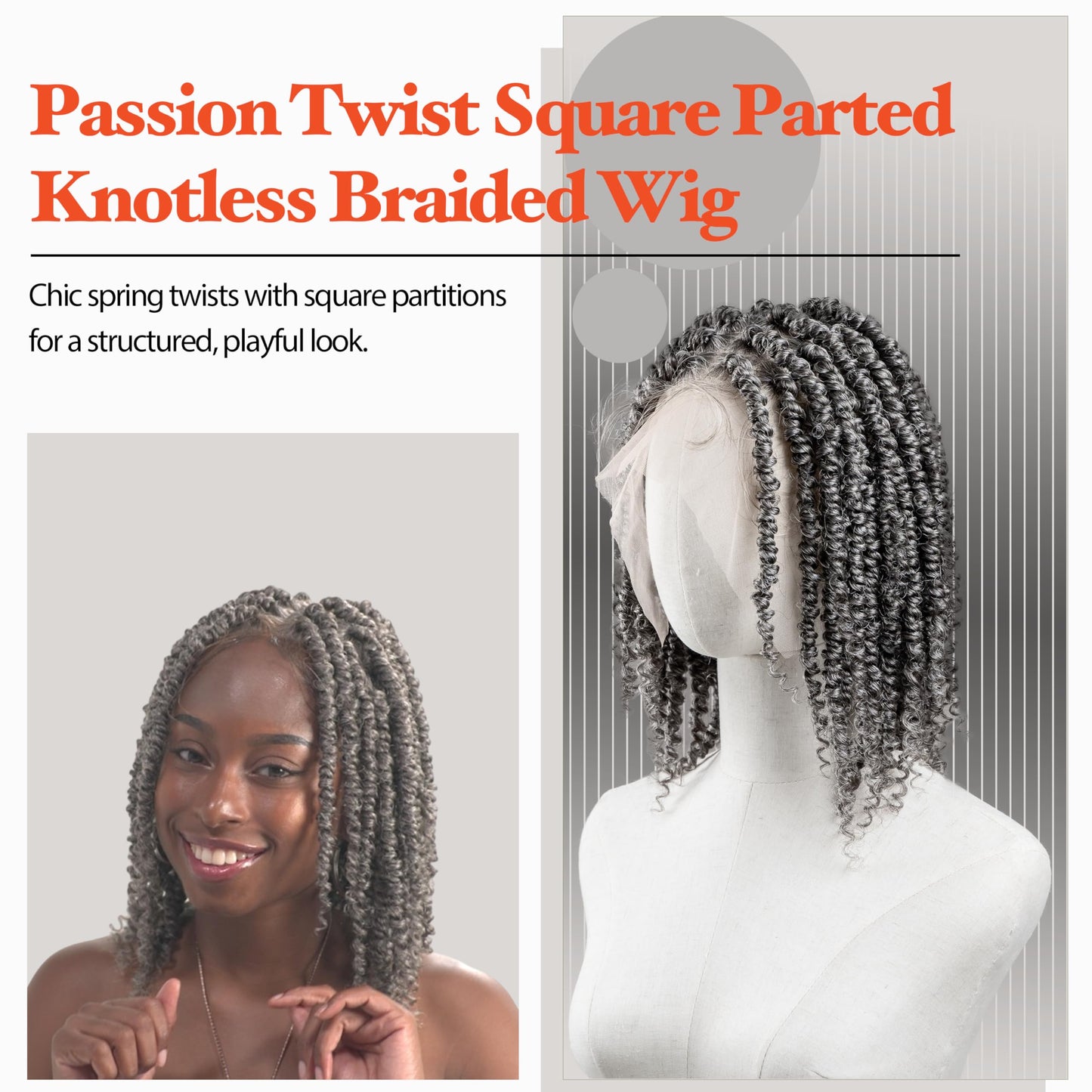RAHELMO 12” Single Full Lace Wig Passion Twist - Square Parted Knotless Braided Wigs for Black Women - Synthetic HD Lace Wig with Natural Baby Hair (#1 Jet Black)