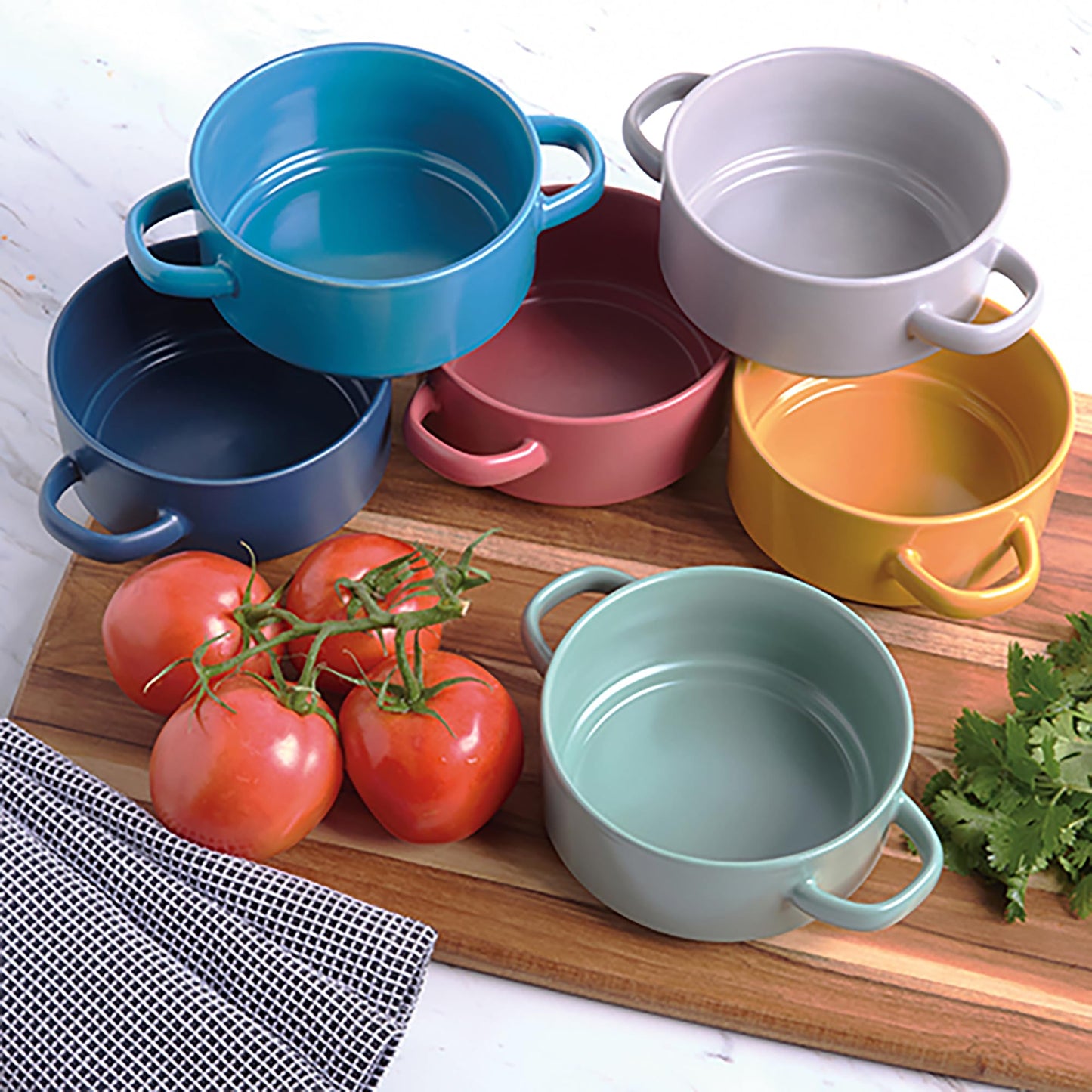 Stoneware 22oz Matte Glaze Soup Crocks Set of 6: Perfect for hearty soups and casseroles. Durable, oven-safe, microwave and dishwasher-friendly with dual handles.