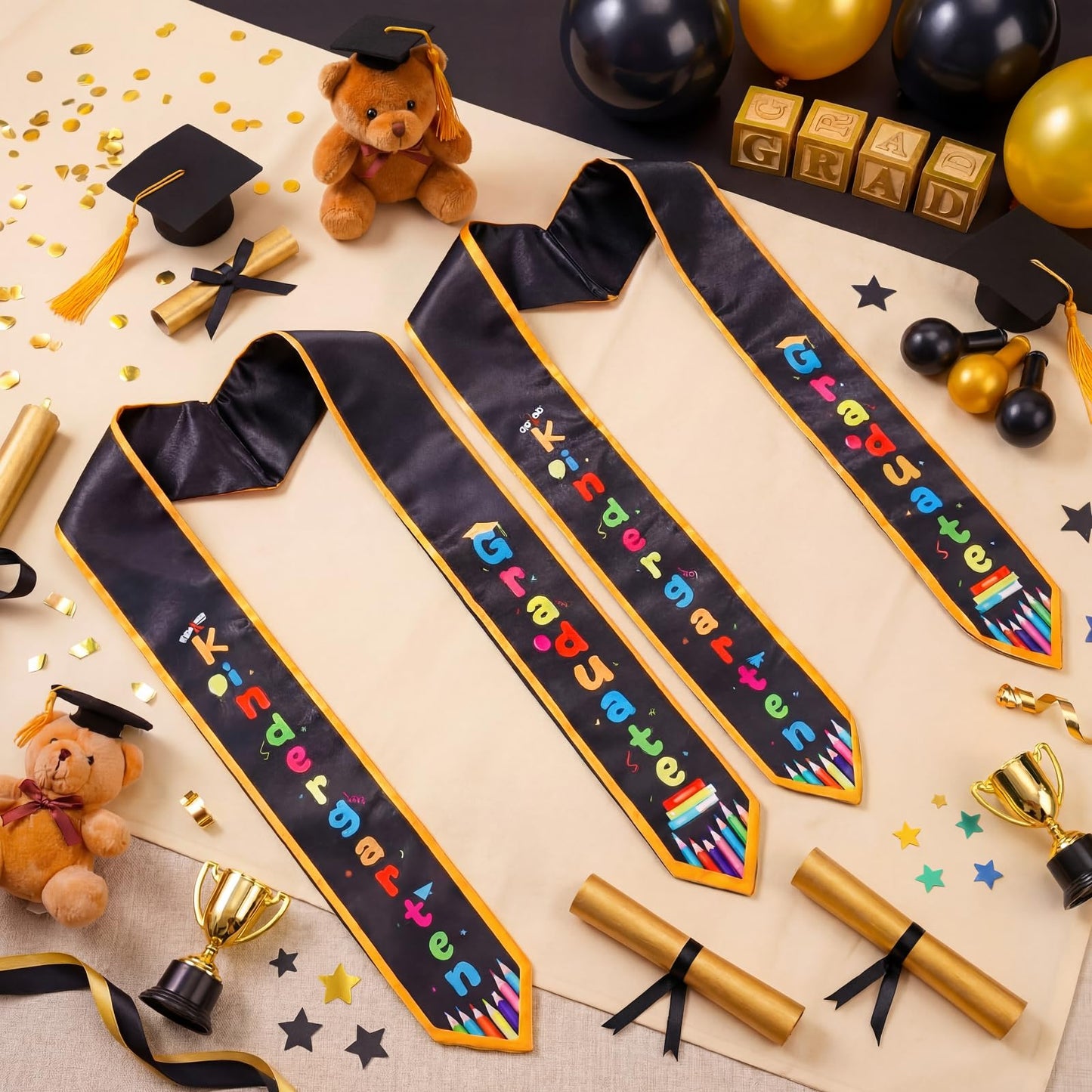 Chicingyou 24 Pcs Kindergarten Graduation Sash Bulk 2026 Grad Stole Preschool Sash for Kids Classroom Party Decoration Gifts(Black)