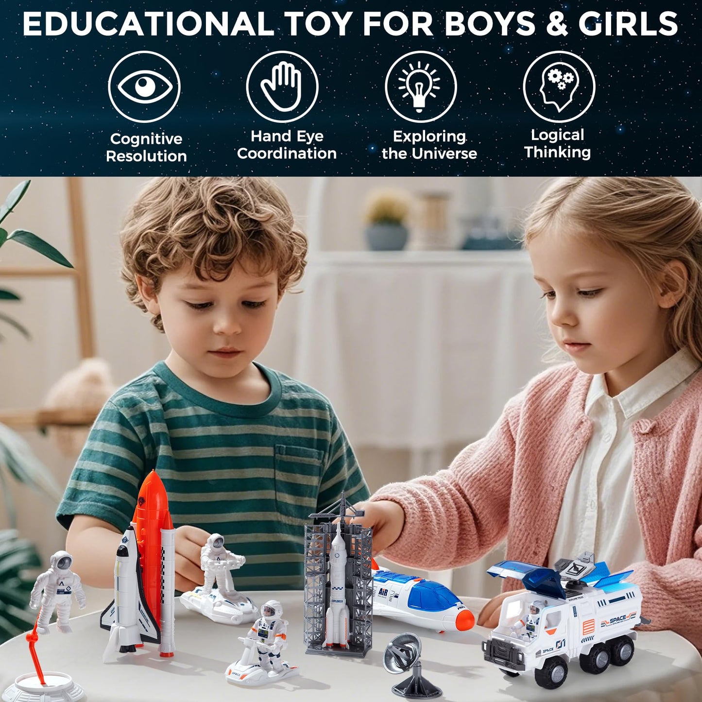 Large Space Exploration Astronaut Toys, Rocket Ship Toys for Kids with Spray Effects, Space Shuttle Truck Toy with Light and Sound, Outer Space Playset Series Toys