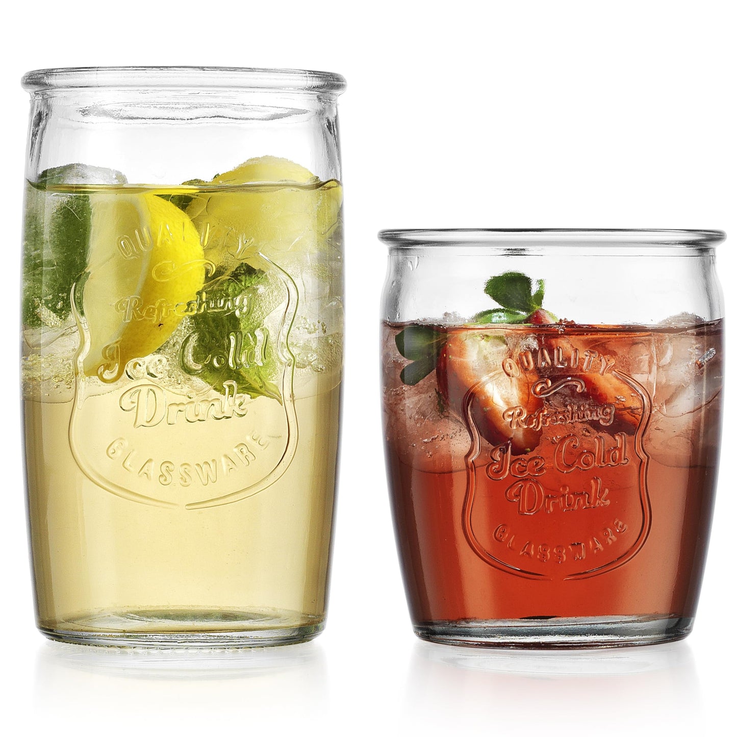 Glaver's Ice Cold Set of 8 Drinking Glasses 4-20 Oz Highball Glasses, and 4-13 Oz Whiskey Glass Cups For Everyday Home Use Water glasses, Beer, Juice, Cocktail.