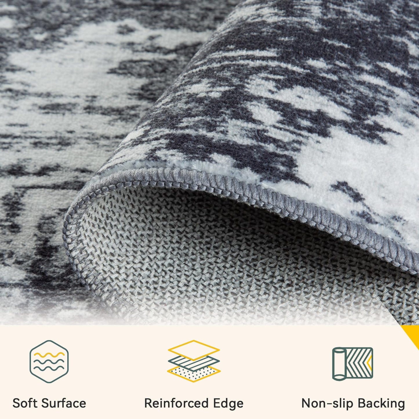 RELEANY Washable Area Rugs 5'x7' Non-Slip Modern Abstract Soft for Living Room Entryway Bedroom Nursery, Print Pattern, Black Navy Blue Gray