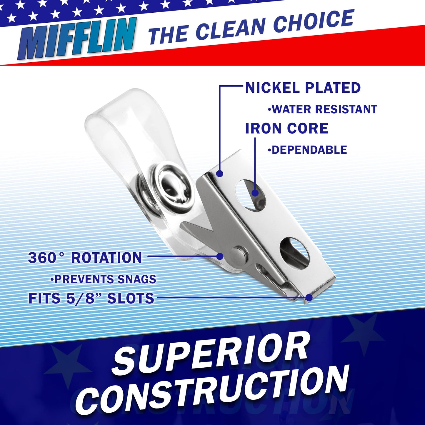 Mifflin-USA Horizontal Card Protector with Metal Clip and Vinyl Straps (Clear, 4x3 Inch, 250 Pack), Waterproof PVC ID Name Badge Holder with Clip