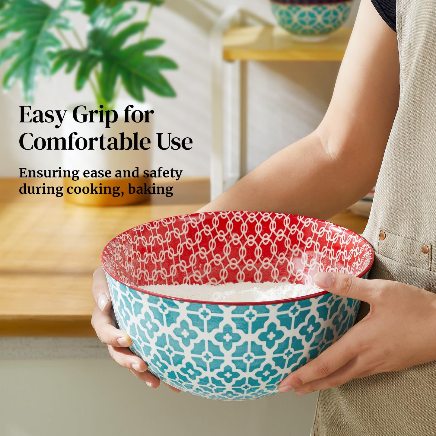 DOWAN Mixing Bowls, Ceramic Mixing Bowls for Kitchen, Colorful Vibrant Nesting Bowls for Cooking, Baking, Prepping, Serving, Salad, Housewarming Gift, Microwave Dishwasher Safe, 3.7/2/1 Qt, Set of 3
