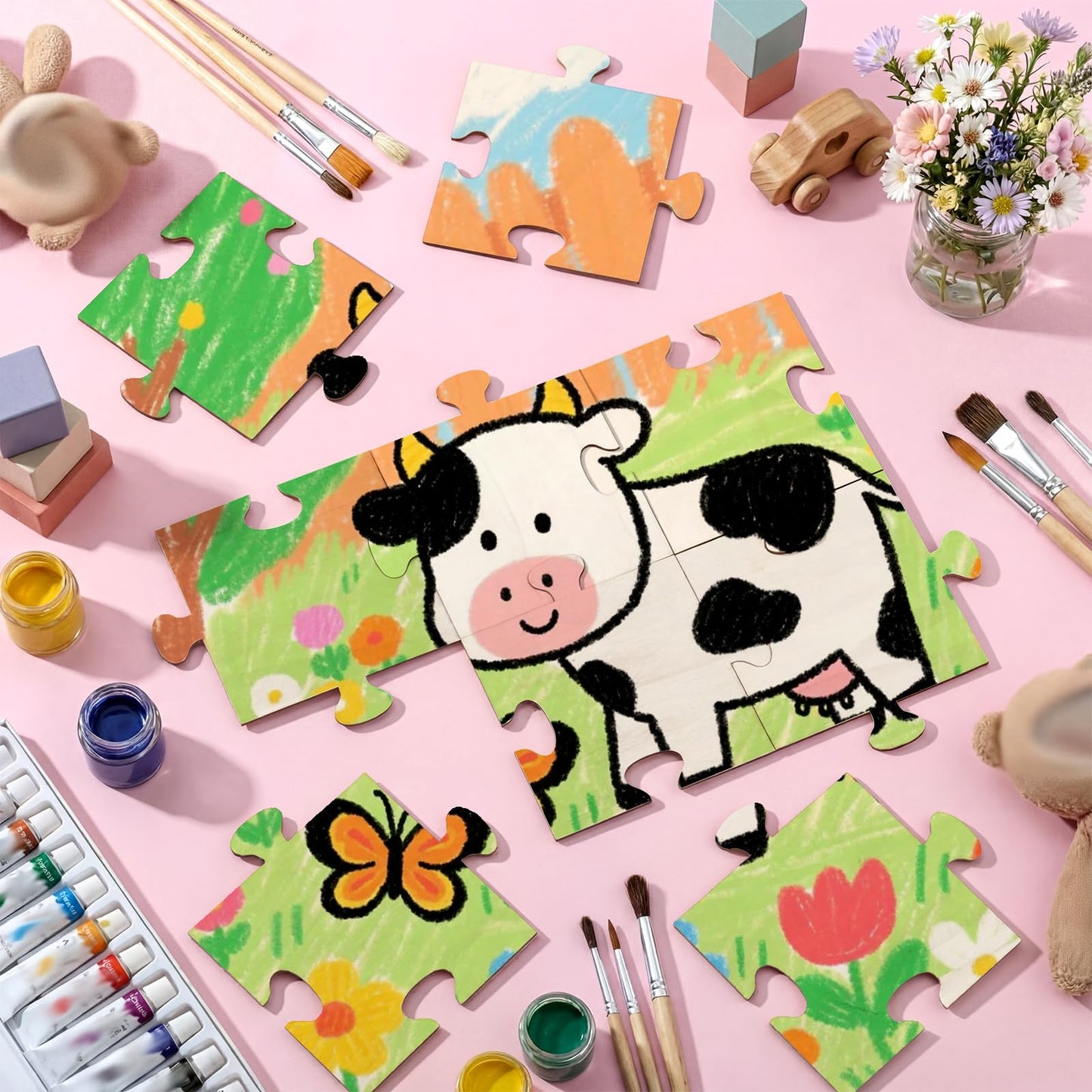 Seenelling 50 Pcs 6x6 Inch Blank Wooden Puzzle Pieces for Crafts DIY Make Your Own Puzzle to Draw on Unfinished Large Jigsaw DIY Arts and Crafts Projects and Gift