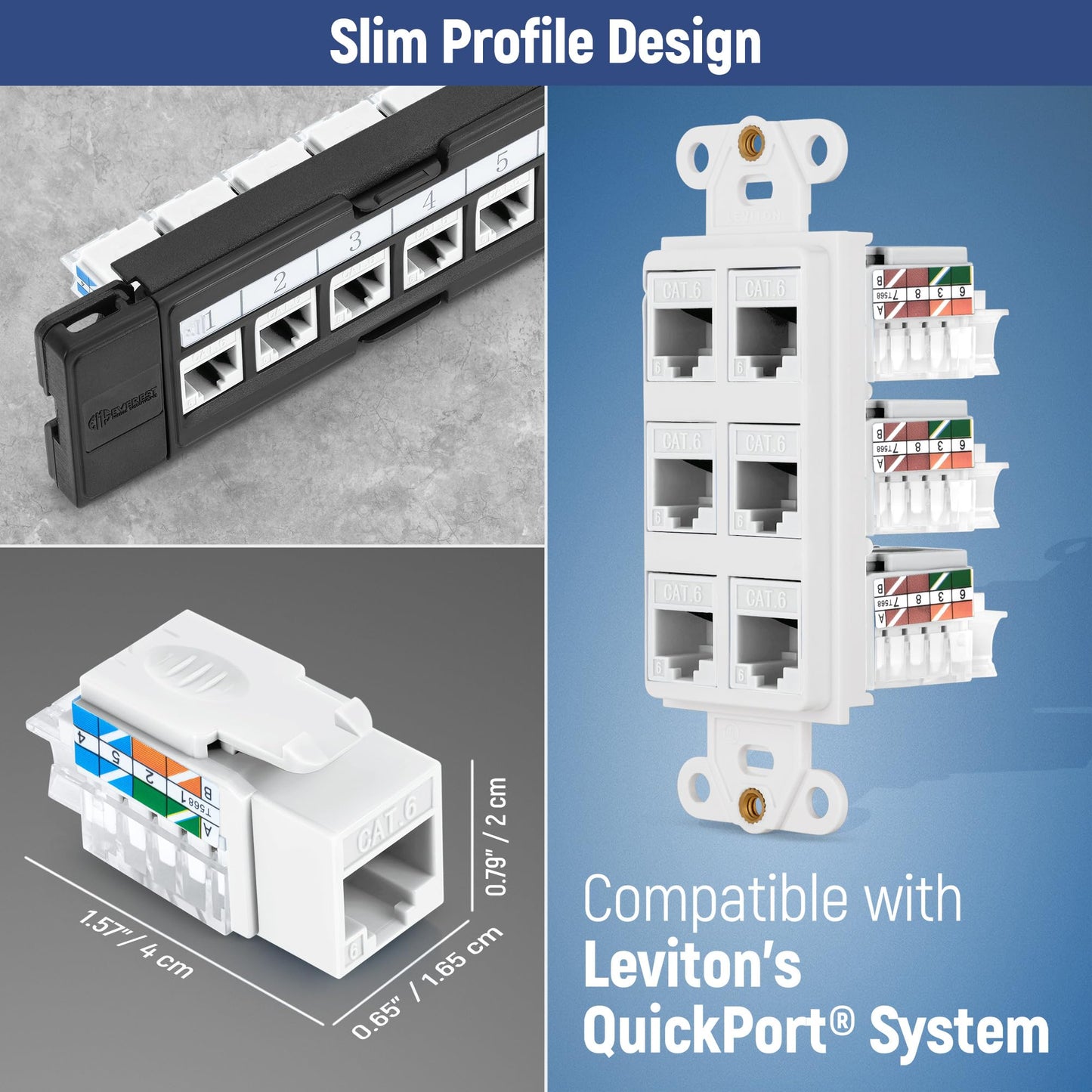 Everest 45° Angled RJ45 Cat6 Keystone Jacks 50-Pack in White - Slim Profile Female RJ45 Connectors - Cat 6 Keystone Jack - Compatible with 45° Angled Speed Termination Tool - 45Term (B0BL3GS7ZY)