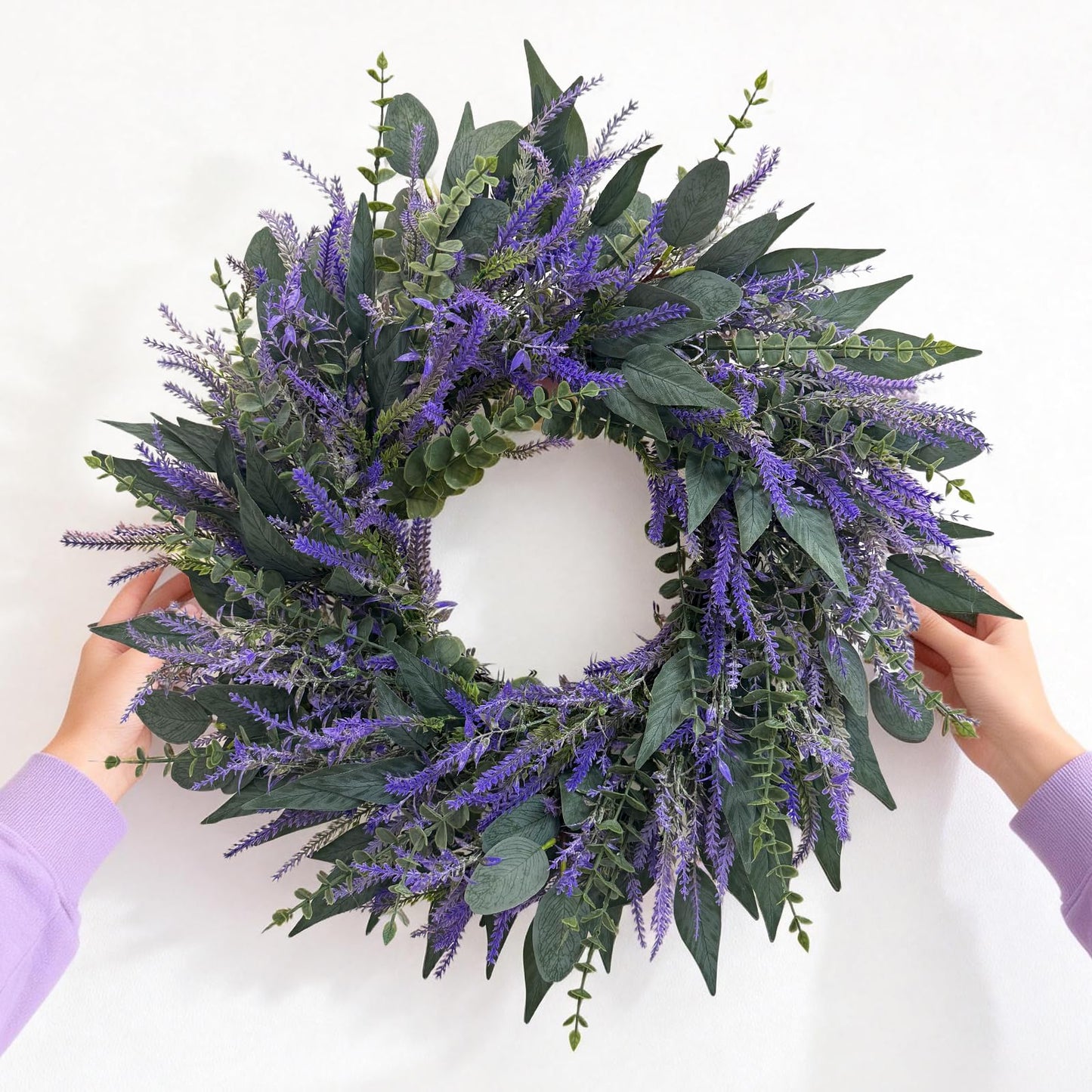 26 Inch Lavender Eucalyptus Wreaths for Front Door, Spring Summer Wreath,Large Eucalyptus Outdoor Wreath with Greenery Leaves for Porch,Wall,Holiday,Home Decor- Spring, Summer, Fall, All Seasons