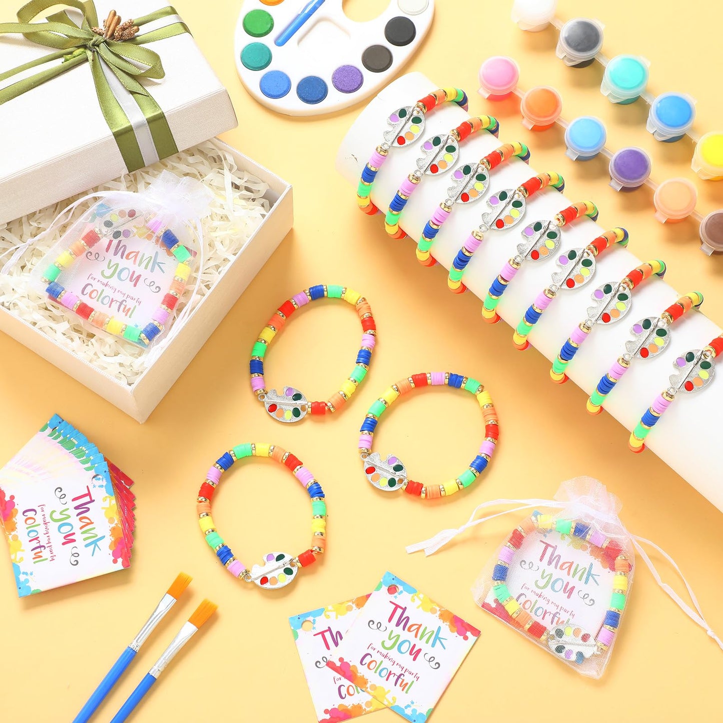 Landical 24 Sets Art Painting Bracelets Party Favors Artist Painter Jewelry Bracelets with Paint Palette Gifts for Women Christmas Art Graduation Paint Theme Birthday Party Supplies