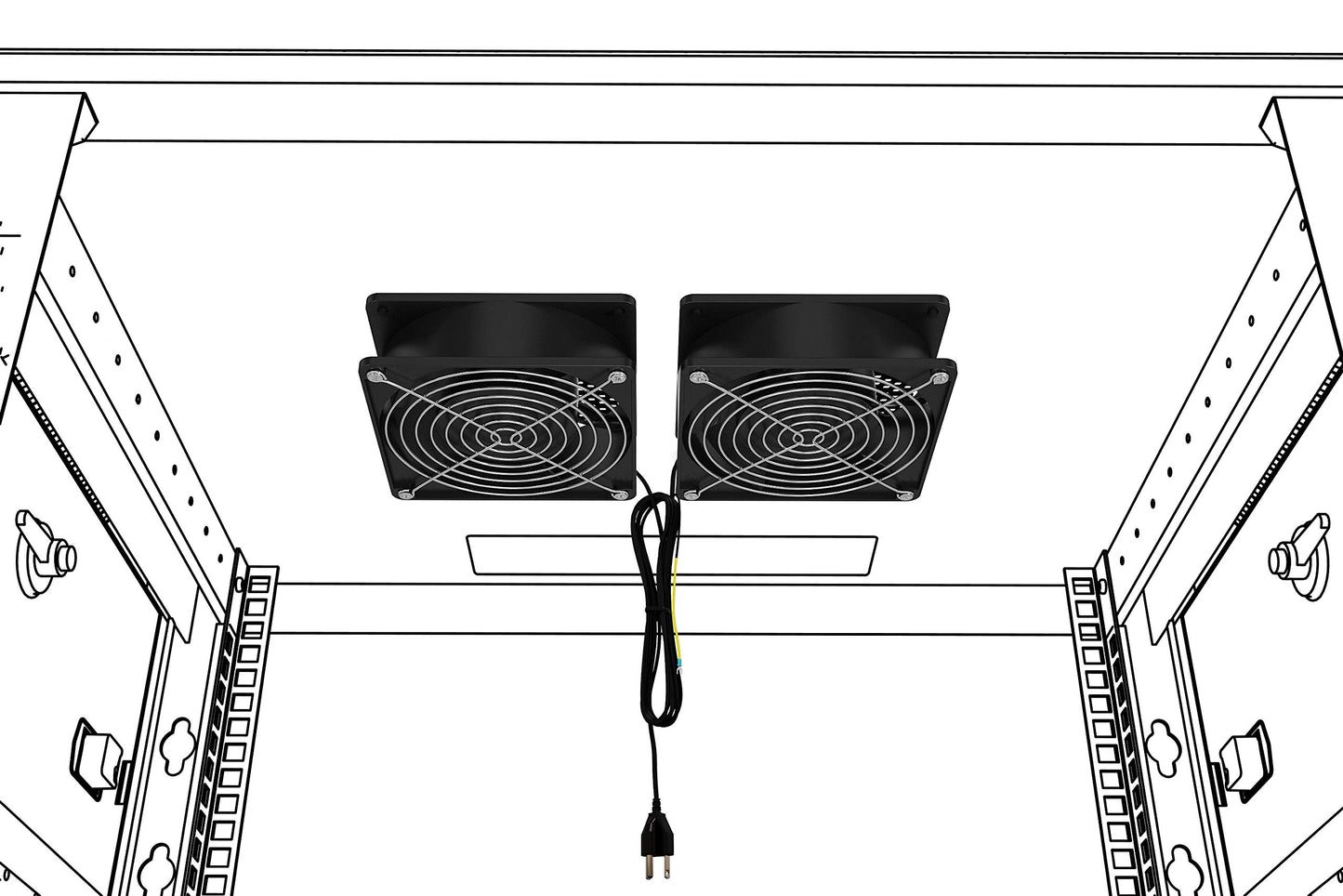 Network Cabinet Fan (Dual 2pc Kit for Server Rack Cooling) Pair of Roof Rackmount Muffin Fans 120mm 4in Noise Level 55dBa Steel Frame Ventilation with 110V AC/Ground Cable -Tupavco TP1511