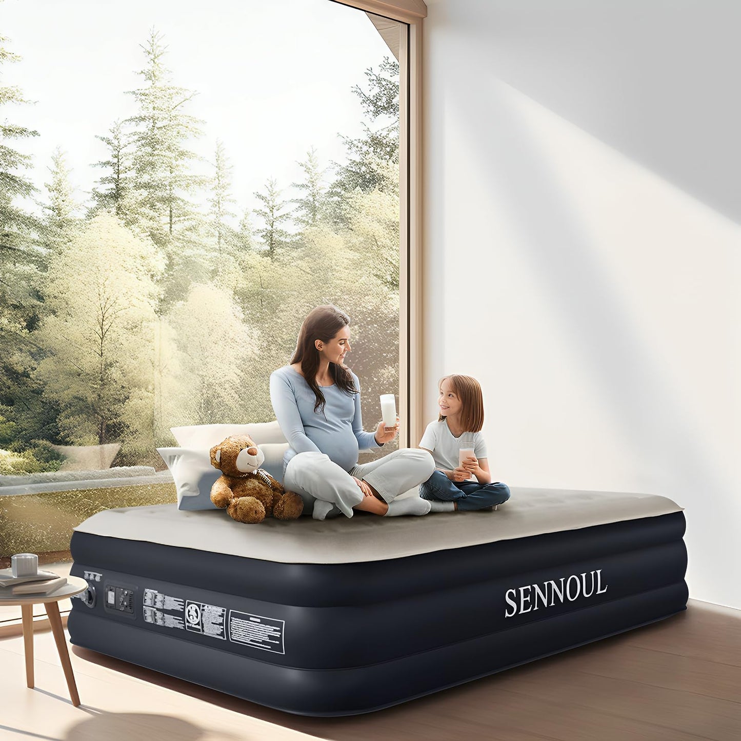 SENNOUL Air Mattress Queen with Built in Pump - 2 Mins Quick Self Inflatable,16"/650lbs Max Blow Up Bed, All Night Stability No Lost Air，No Peculiar Smell for Camping,Home,Guests & Portable Travel