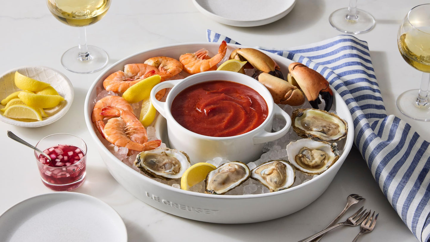 Le Creuset Stoneware Signature Oval Chip and Dip Platter, 13", White