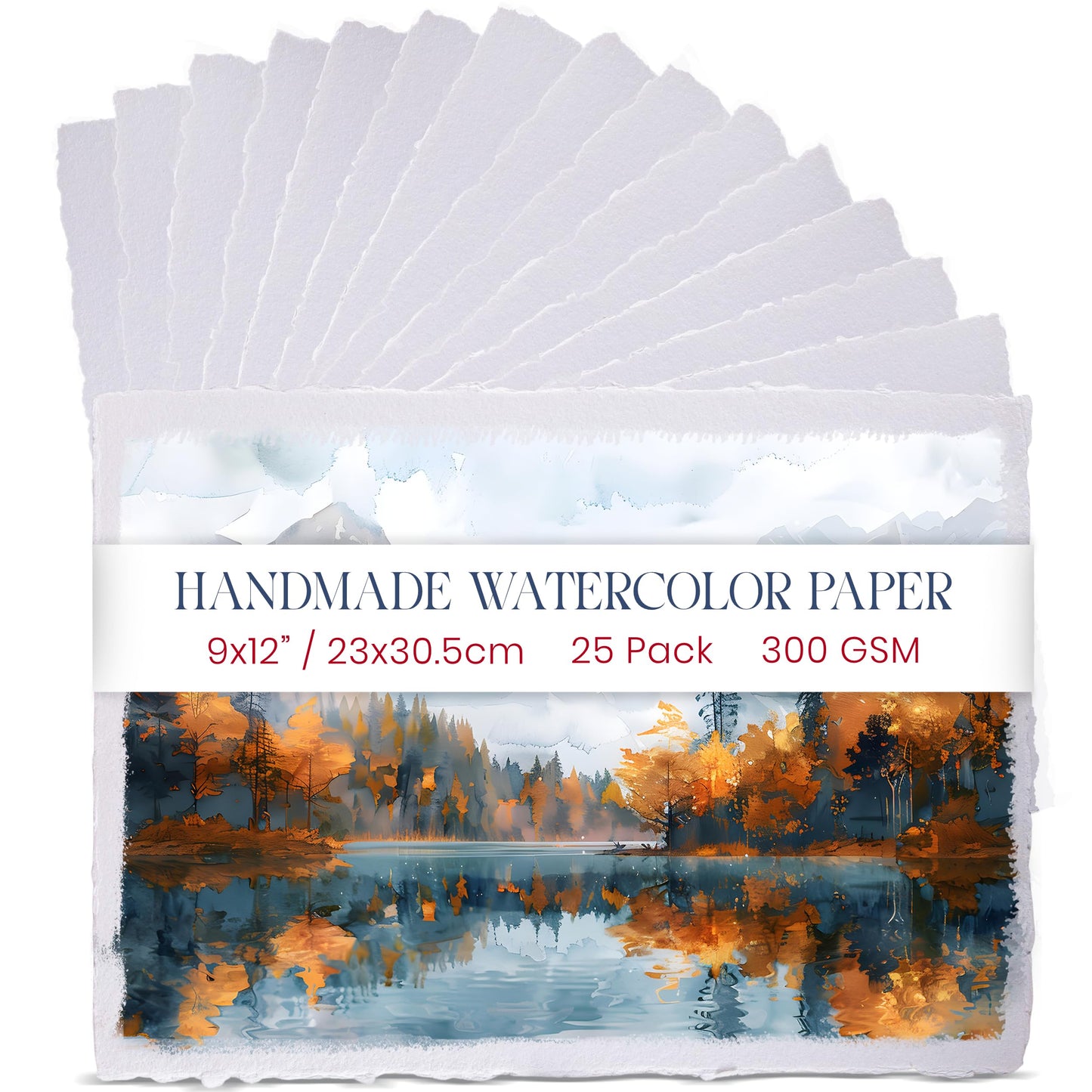 Wanderings Thick Handmade A5 Size Watercolour Paper with Deckle Edge - 5.8" x 8.3" - 300 GSM - Premium White Hot Press Textured Mixed Media Paper Made with Recycled Cotton - 25 Loose Leaf Sheets