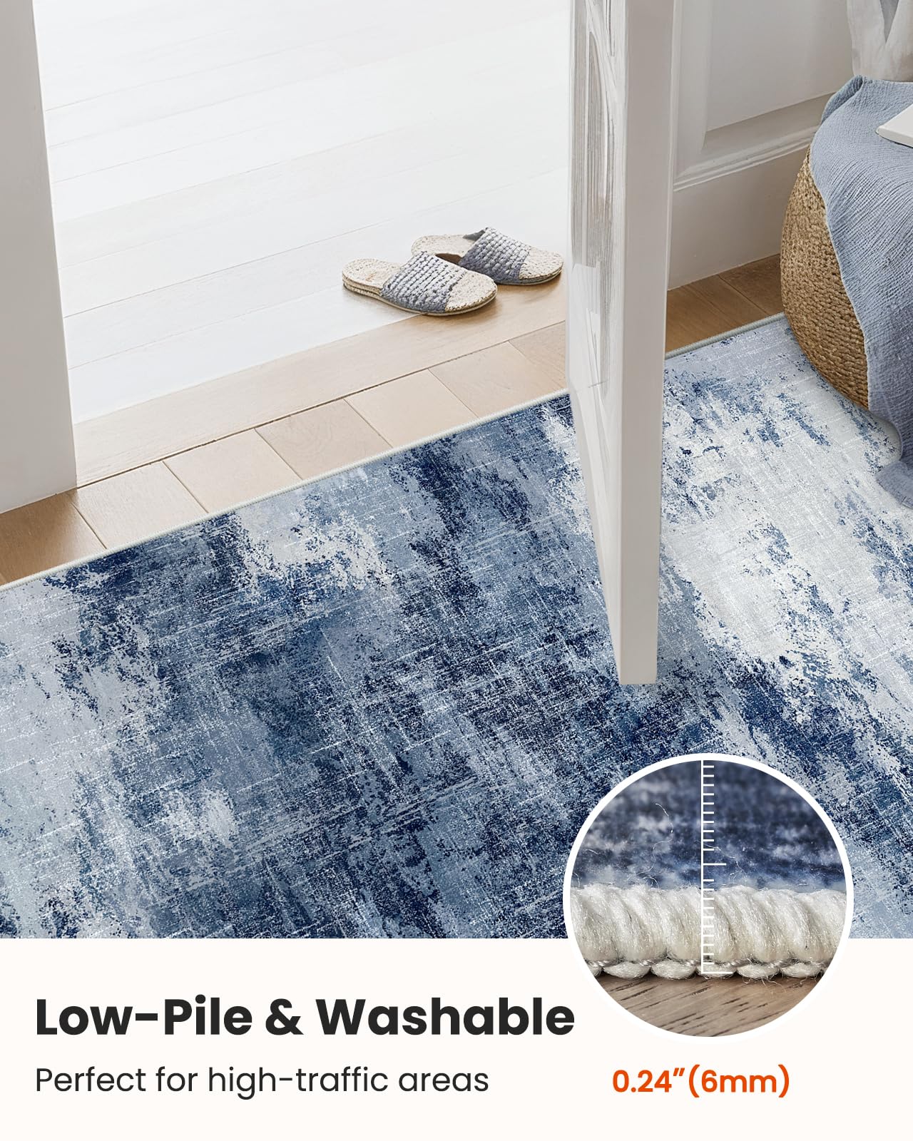 AMADA HOMEFURNISHING 8x10 Area Rugs for Living Room, Modern Washable Rug with Non-Slip Backing & Low Pile, Large Rug with Abstract Print Pattern for Bedroom, Dinning Room,Home Office, Dark Blue