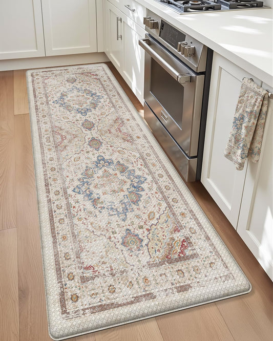 Color&Geometry Kitchen Floor Mats Anti Fatigue, Cushioned Boho Rugs,Waterproof Non Slip Kitchen Runner for Sink, Standing Mats for Office,24"x59",Oatmeal