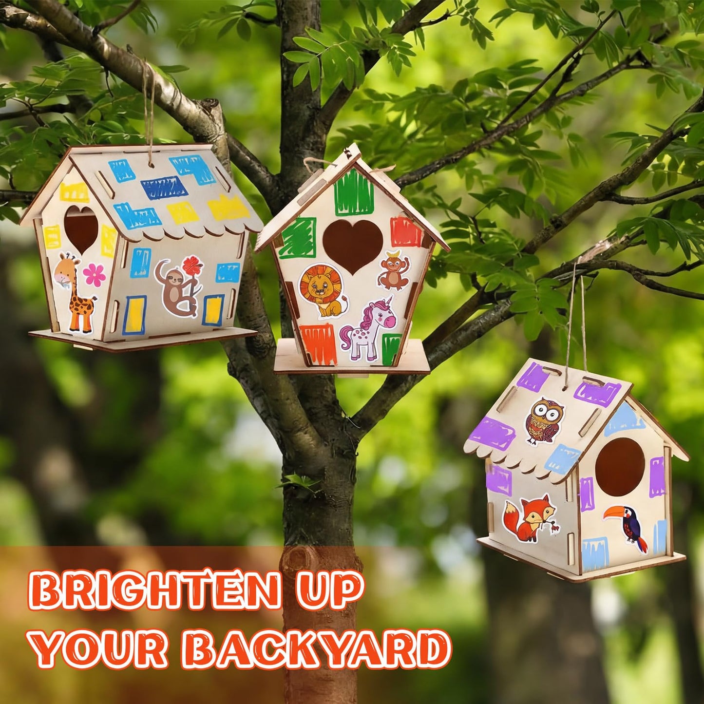 Tuanse 107 Pcs Wooden Birdhouse DIY Kits Includes 21 Unfinished Wood Mini Bird House 24 Watercolor Pen 50 Bird Butterfly Flower Slices 12 Animal Stickers for Adults DIY Craft Making Supplies (Classic)