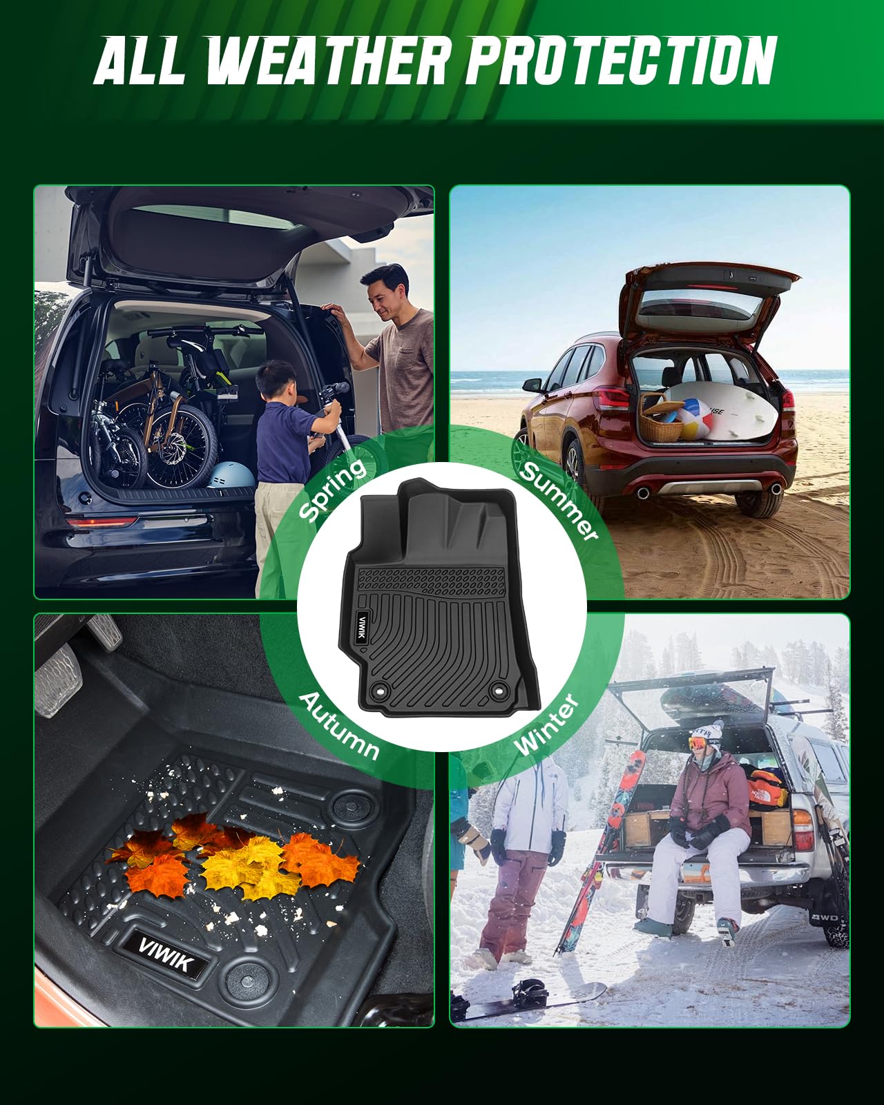 VIWIK Ford Maverick Floor Mats 2026-2022 Not Hybrid- All Weather, Custom Fit for 1st & 2nd Row, TPE, 3D Scanning Design, Non-Slip, Waterproof, Easy to Clean, Durable, Odorless