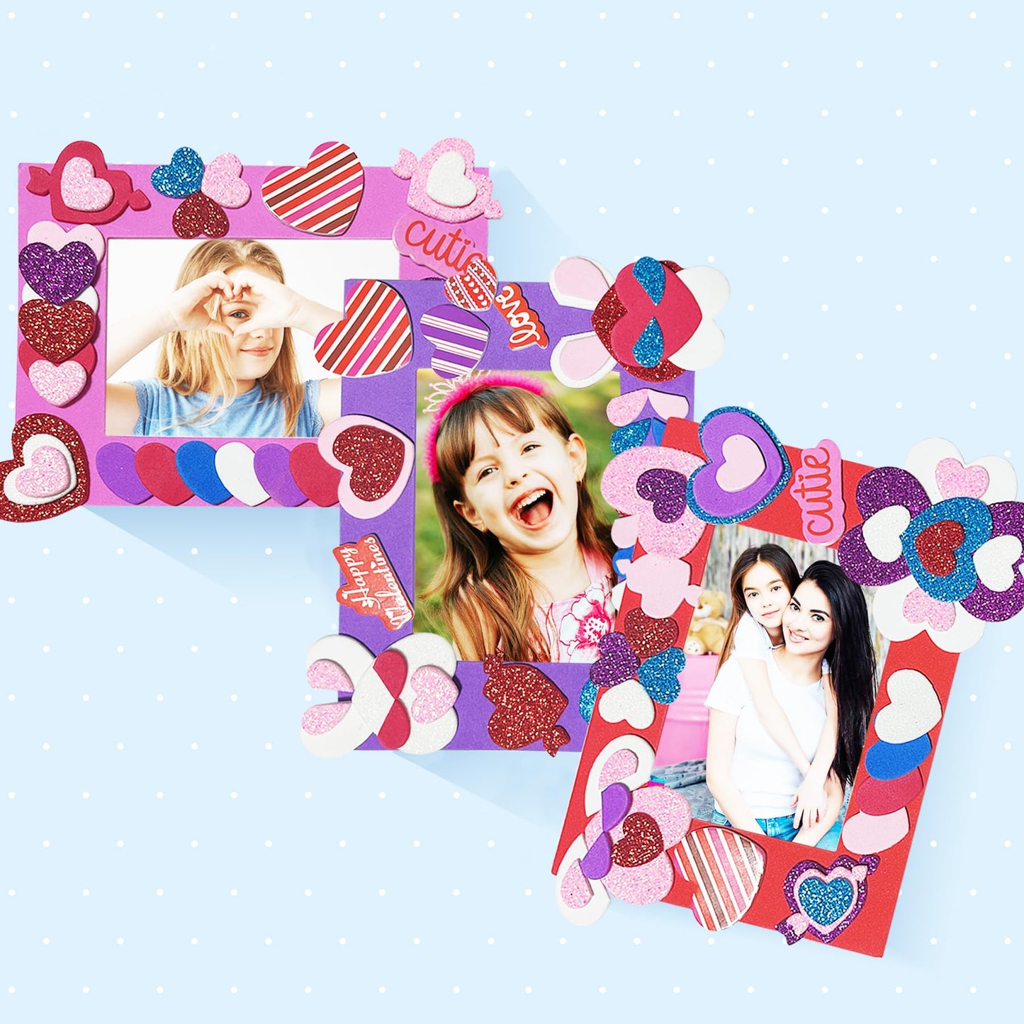 Valentines Crafts for Kids 21 Packs Valentine's Day Diy Picture Frame Craft Kits for Kids, Toddler Arts and Crafts with 800 Pcs Heart Foam Shapes Stickers for Kids Classroom Game Activities Decoration