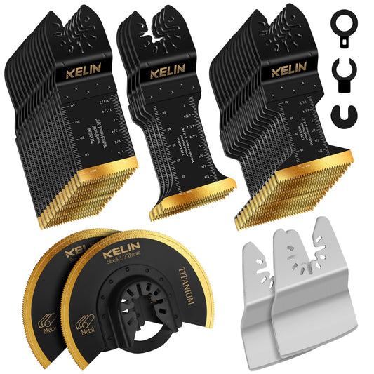 36 PCSTitanium Oscillating Tool Saw Blades with Stainless Steel Scraper and Semicircle Blades Kit, Universal Multi Tool Blades for Light Metal Sheet Pipe and Wood (NOT for Star Lock Interface)